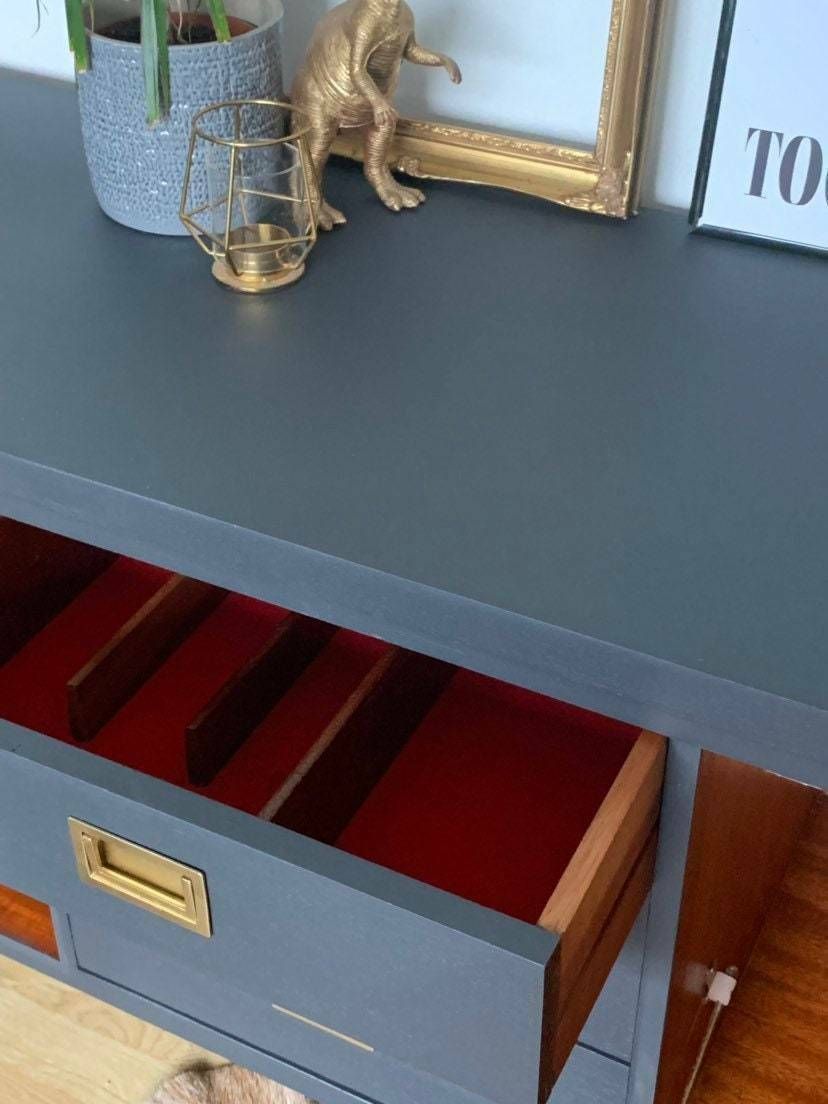 Professionally Spray Painted Dark Grey And Gold Thomas & Greaves 7ft Wooden Sideboard photo 1450.0