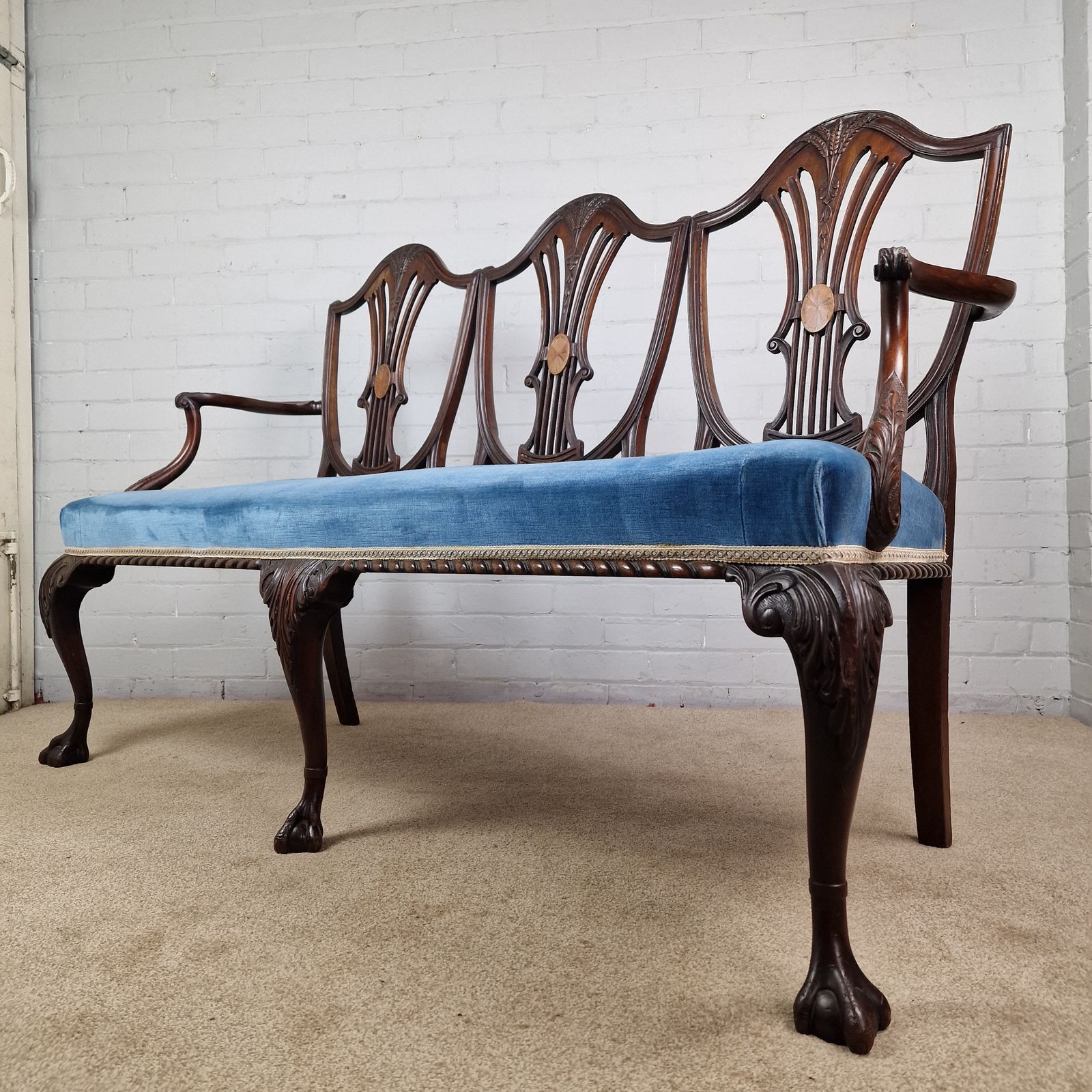Original Victorian Sheraton Style Three Seat Sofa / Settee photo vintage