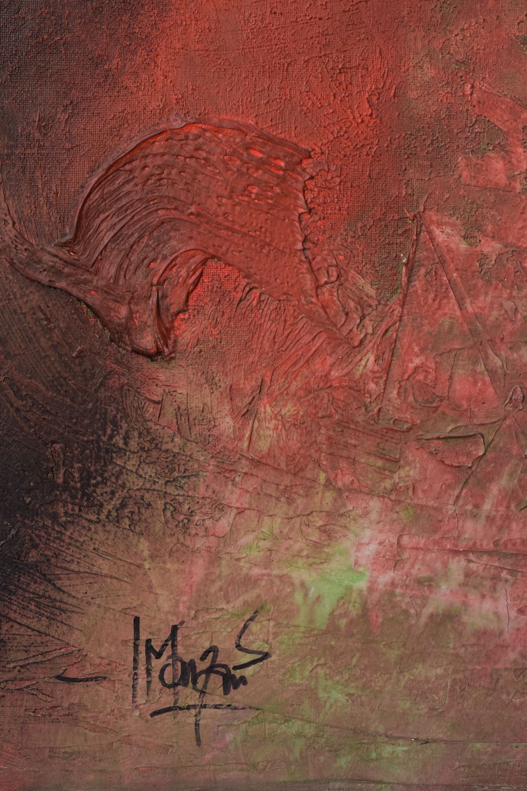 Abstract Schilderij, Gesigneerd En Voorzien Van Opschrift Op De Achterzijde photo buy