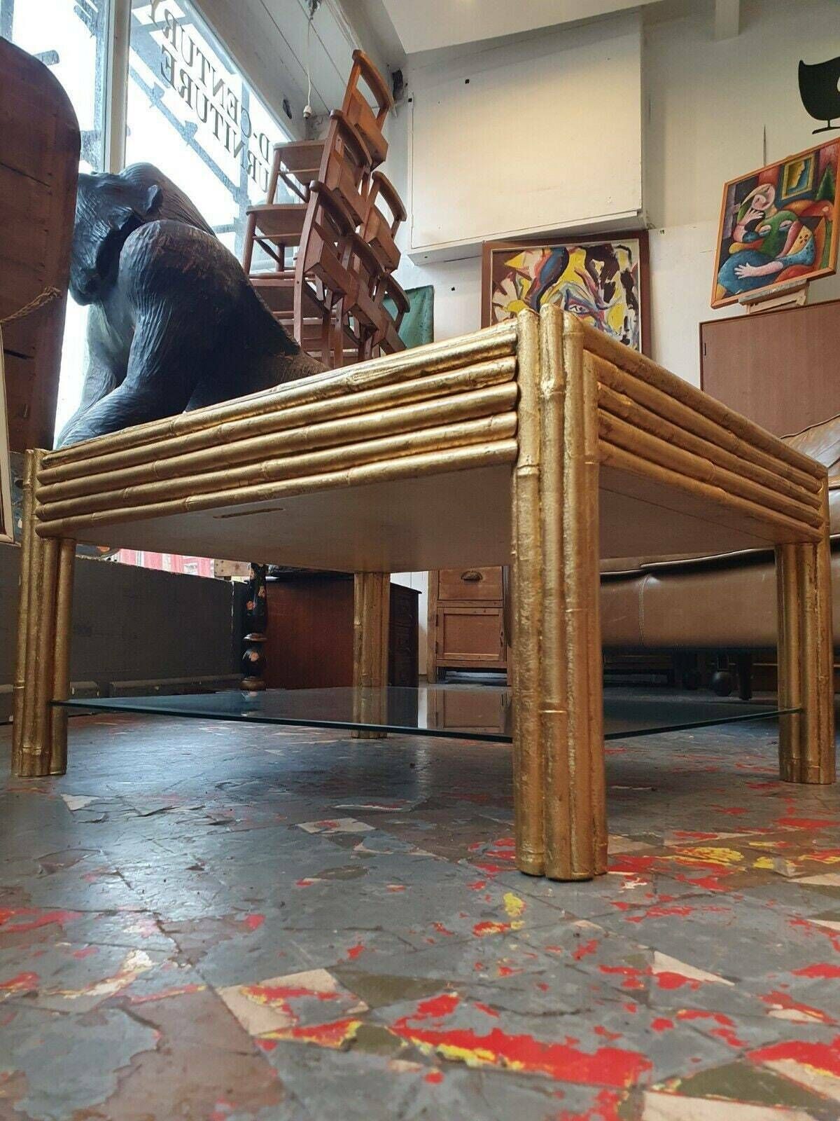 1970's French Faux Bamboo Gilt/Gold Leaf Coffee Table.