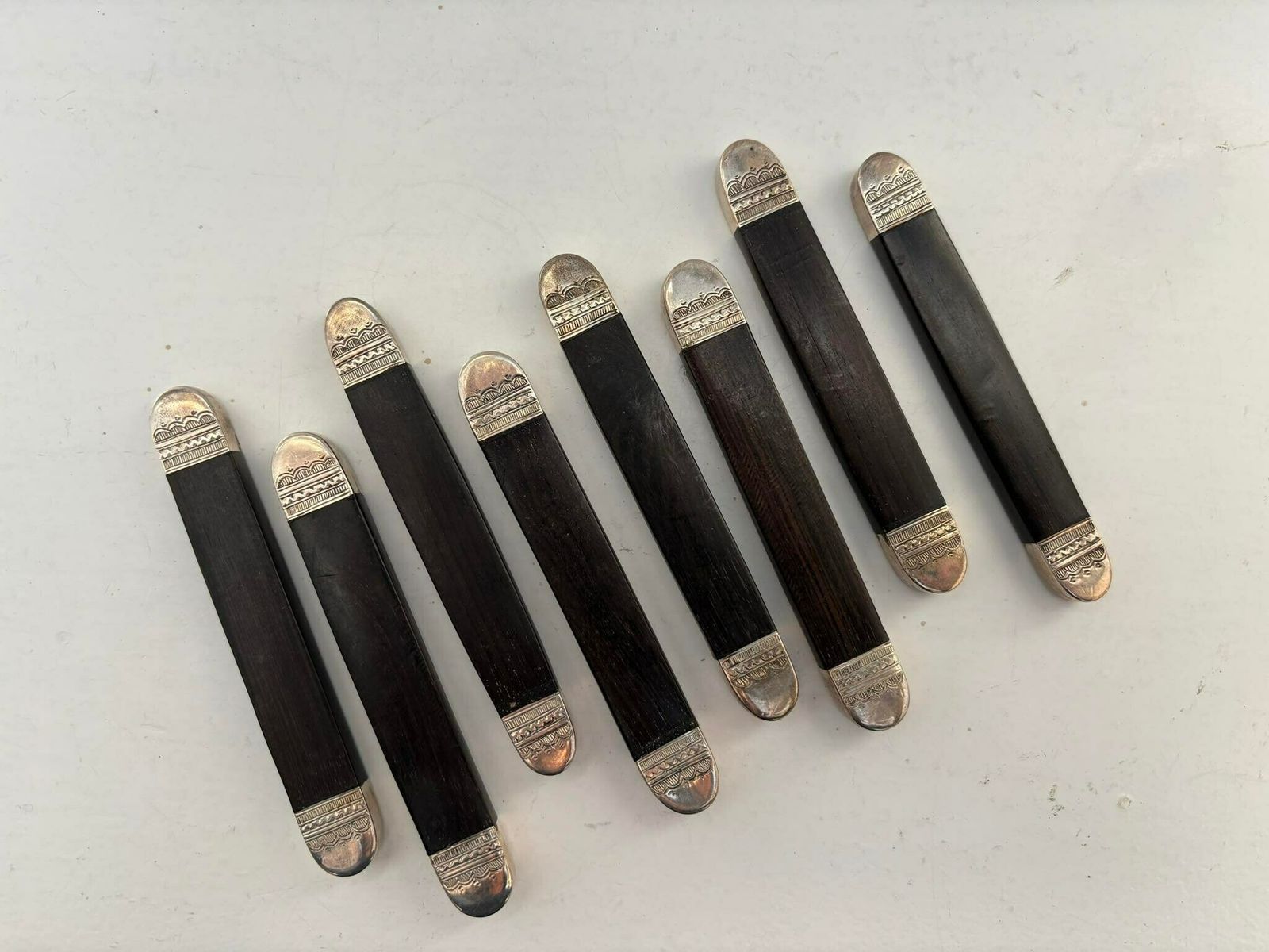 Knife Rest Set 8 Tuareg Silver Tribal Berber Nomadic African Art Authentic Handmade Decor Wooden Silver Art Collector Wedding Gift Unique photo vintage