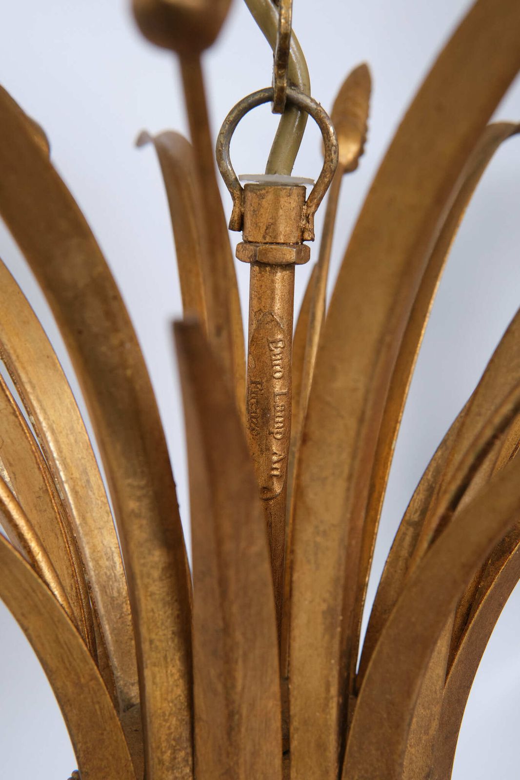 photo for sale Pair Gilded Brass Wheat Sheaf Chandeliers Italy 1970s
