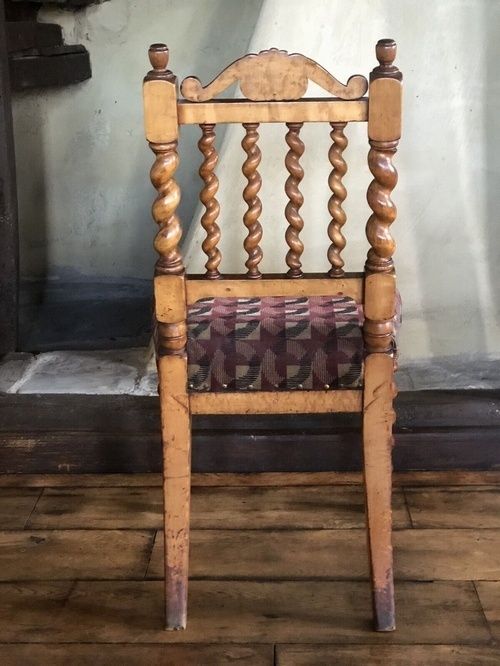 Charming Victorian Rustic Burr Walnut Barley Twist Burgandy Beige Black Occasional Hall Chair photo vinterior