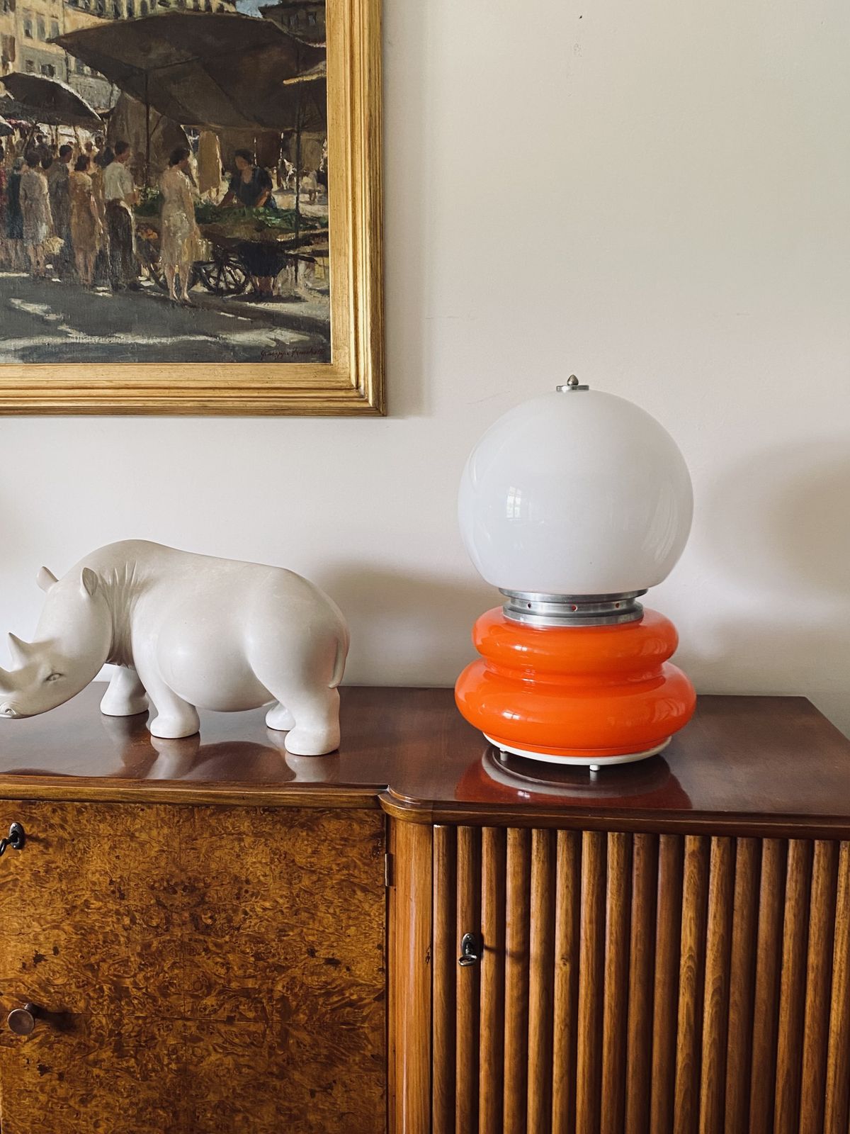 Carlo Nason, Space Age Orange Murano Glass Table Lamp, Av Mazzega, 1970s photo vintage