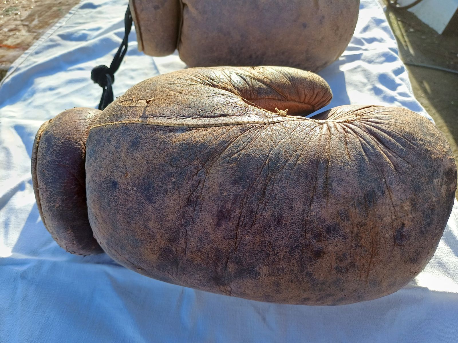 Pair Of Old Leather Boxing Gloves photo vintage
