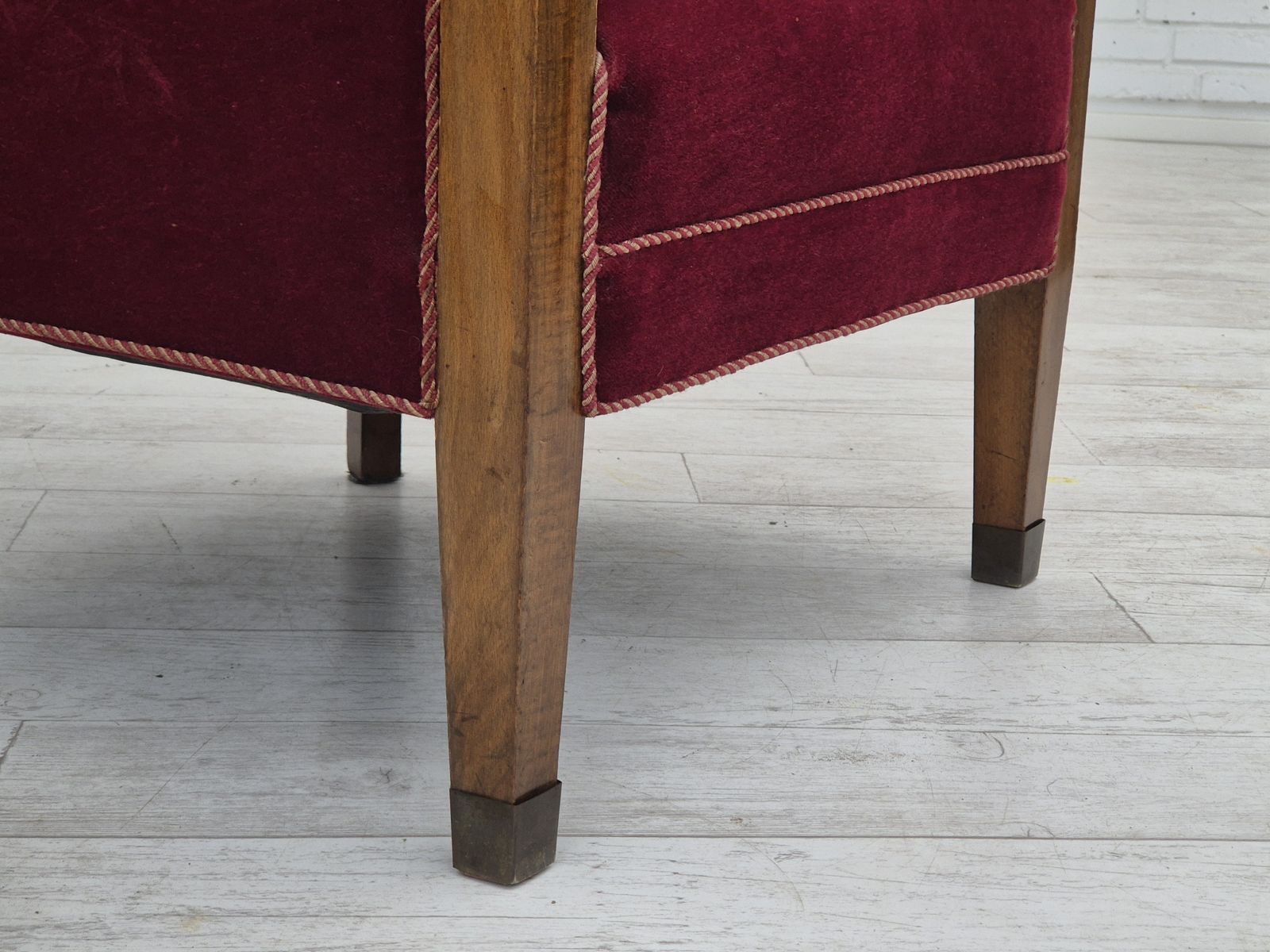 1950s, Danish Armchair, Original Condition, Furniture Velour, Beech Wood. photo furniture
