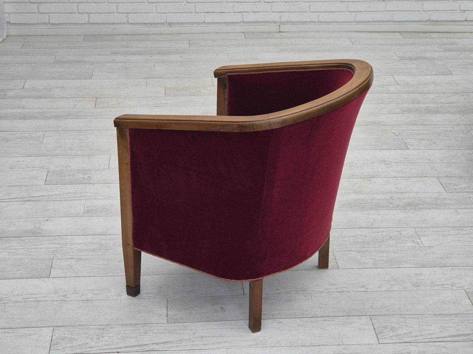 1250.0 1950s, Danish Armchair, Original Condition, Furniture Velour, Beech Wood. photo