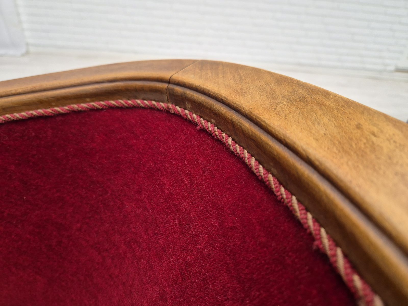 photo buy 1950s, Danish Armchair, Original Condition, Furniture Velour, Beech Wood.