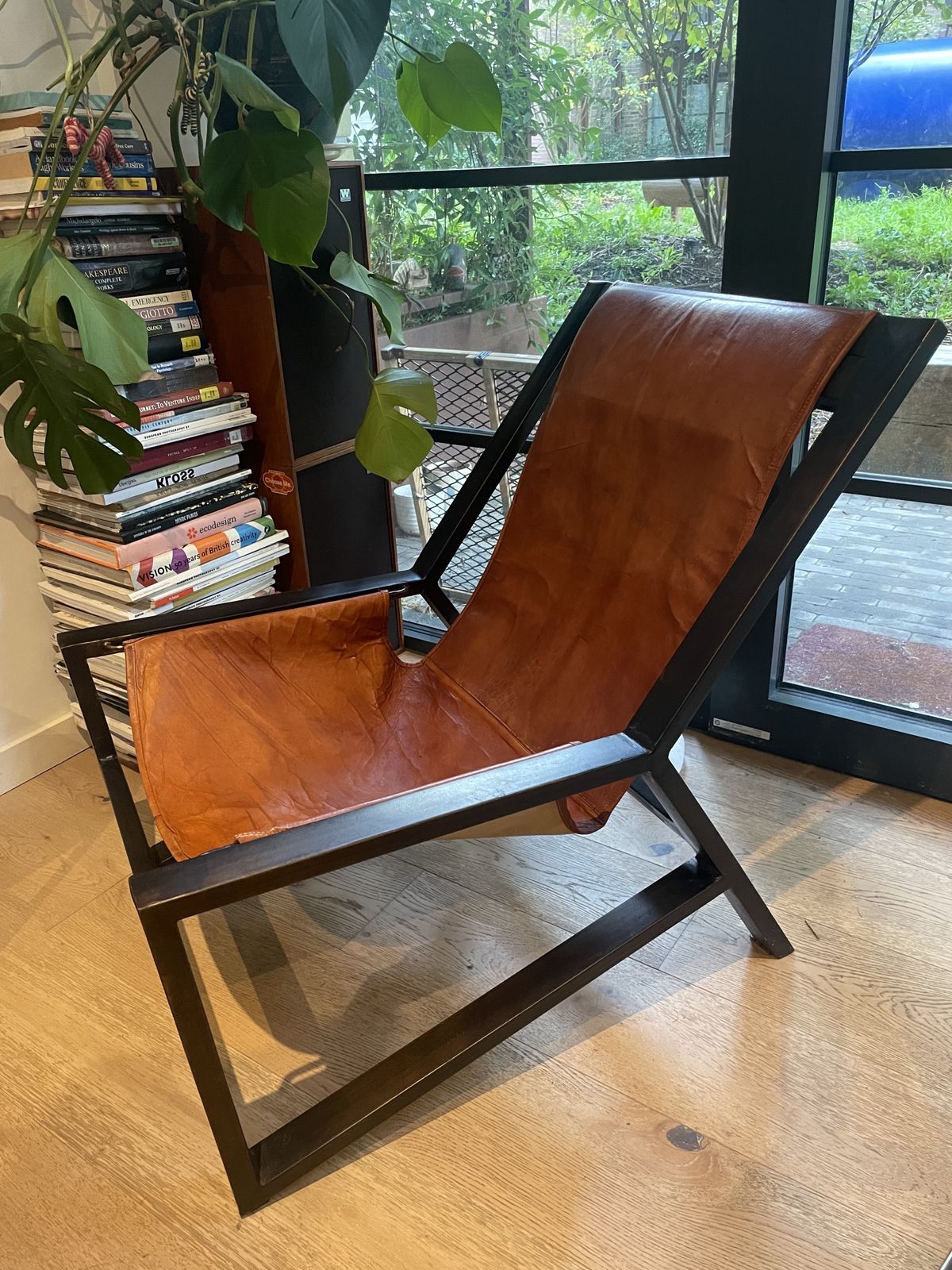 Mid Century Style Pair Of Iron & Leather Lounge Chairs photo for sale