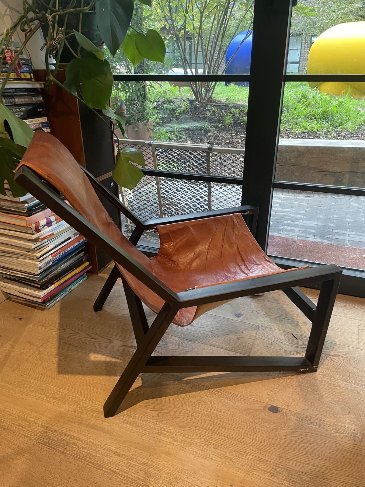 Mid Century Style Pair Of Iron & Leather Lounge Chairs photo vintage