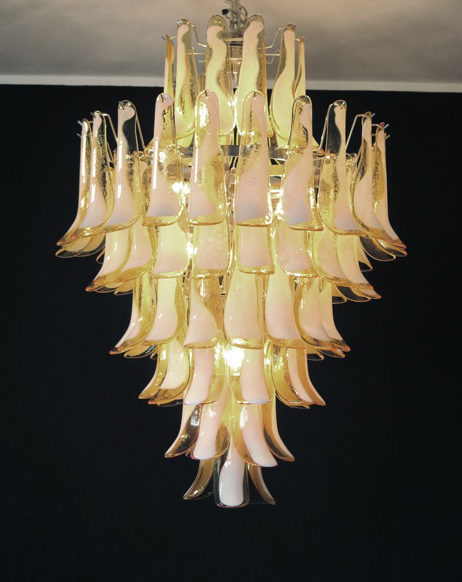 Chandelier Mazzega Murano, Italy    85 Caramel Lattimo Glass Petals photo furniture