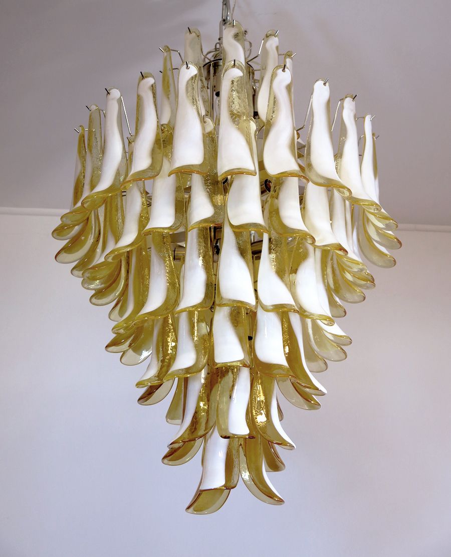 photo for sale Chandelier Mazzega Murano, Italy    85 Caramel Lattimo Glass Petals