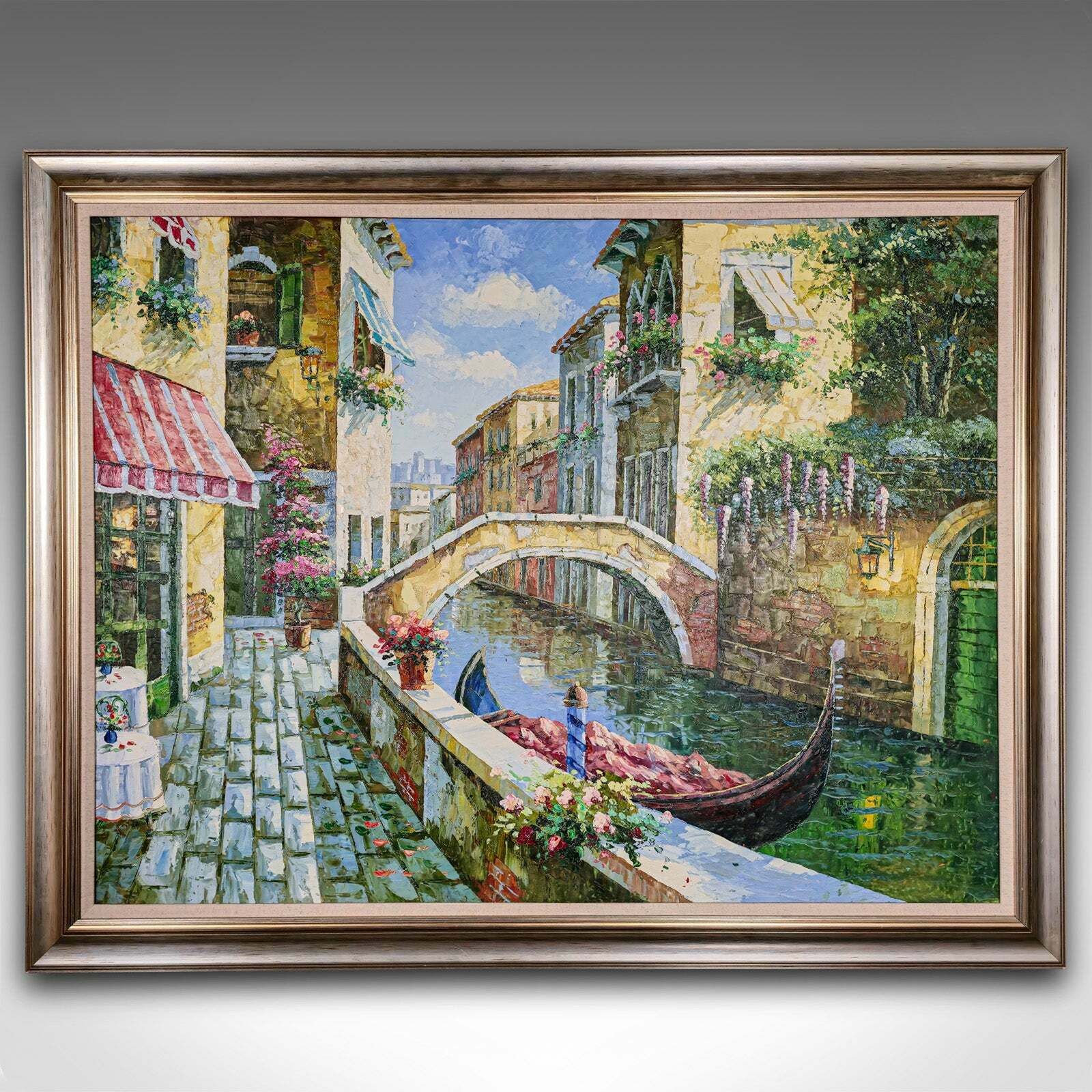 Large Vintage Oil On Canvas, Venice, Passage To San Marco, Painting, Framed Art photo furniture
