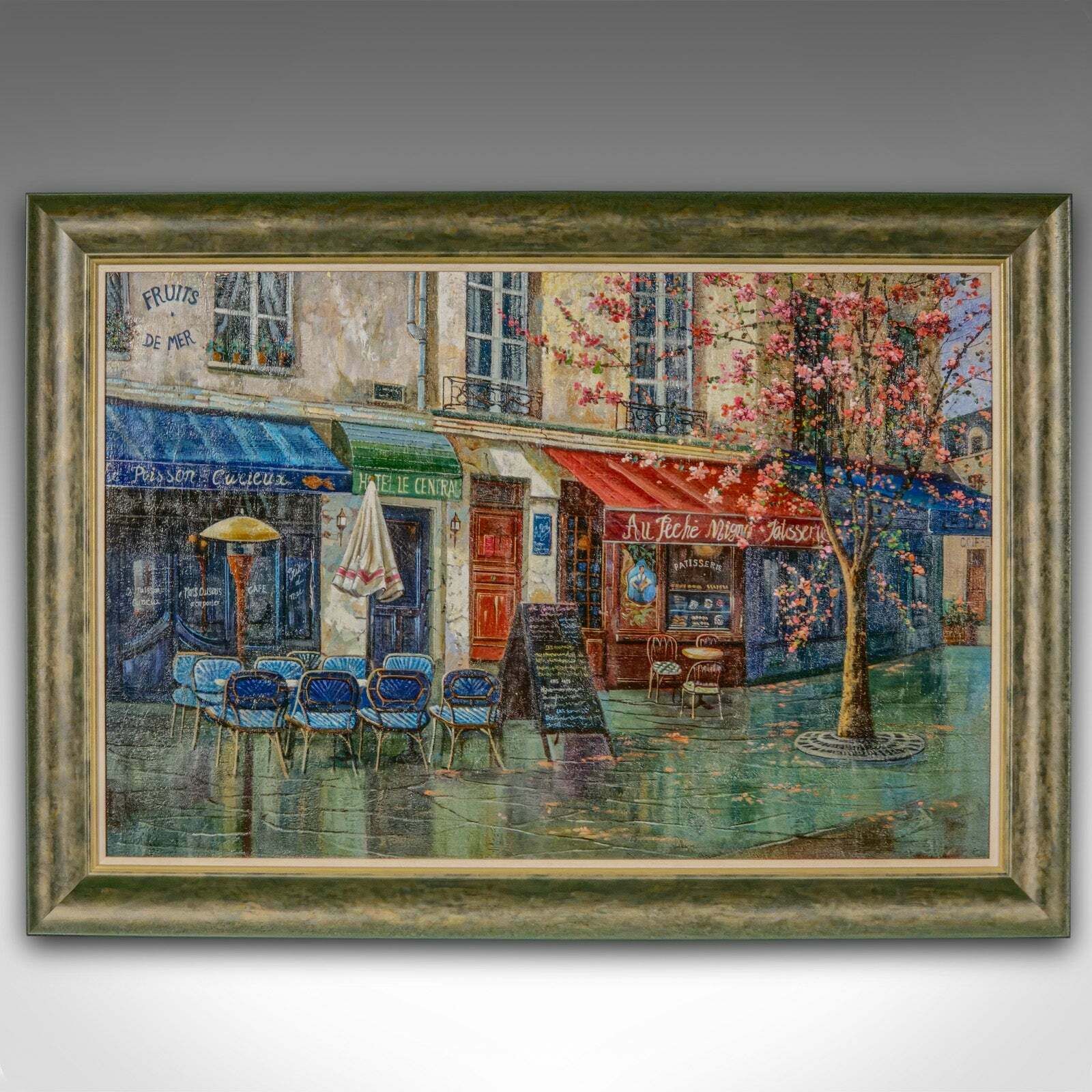 Large Vintage Oil On Canvas, Paris, Painting, Parisian Street Scene, Framed Art photo furniture