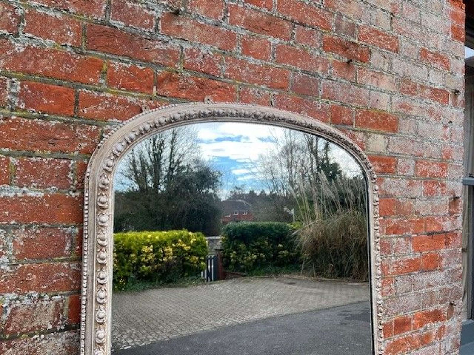 A Wonderful Large Antique English 19th C Arched Top Painted Mirror. photo furniture