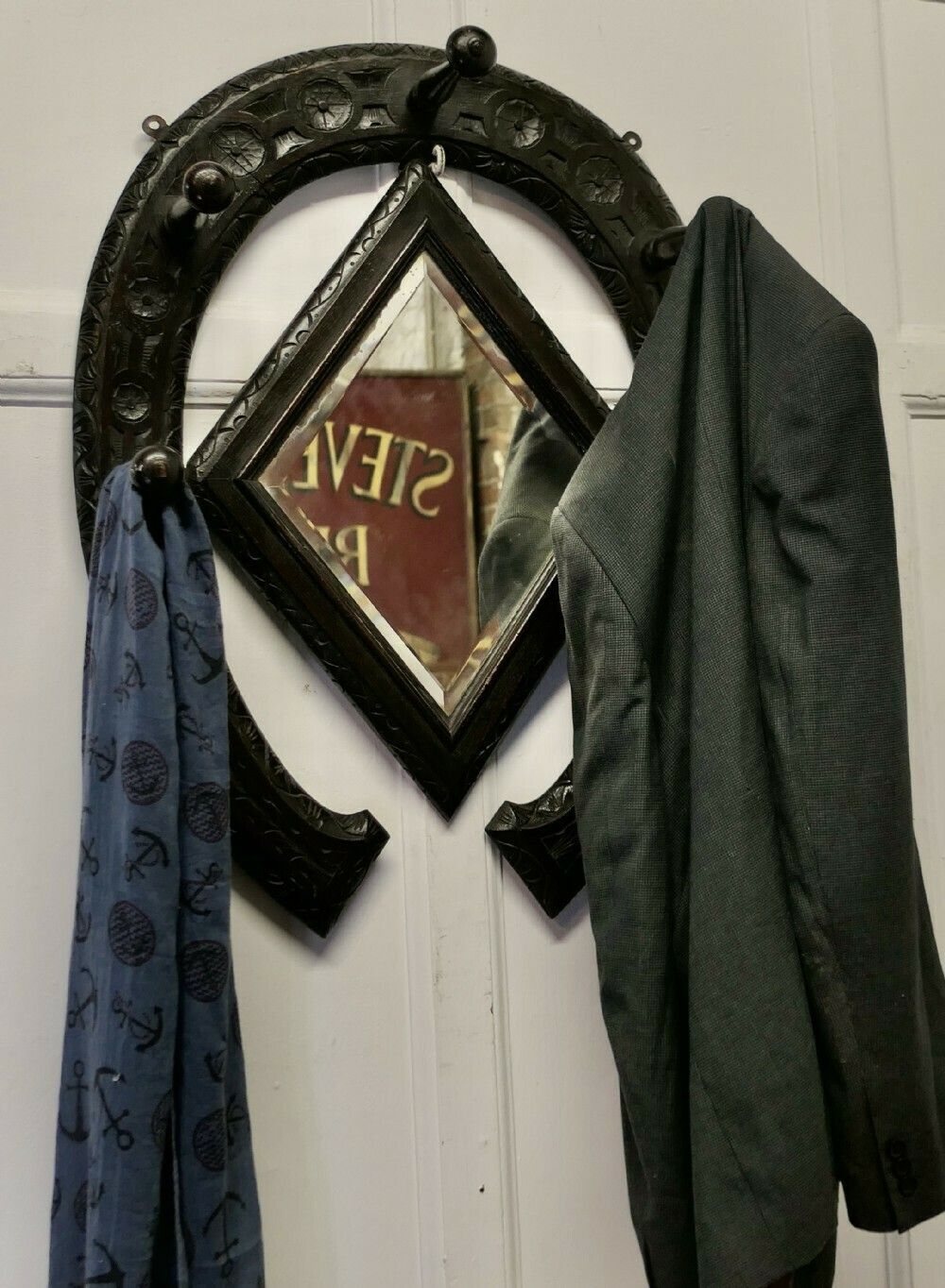 Gothic Horseshoe Coat And Tack Rack With Mirror photo vinterior