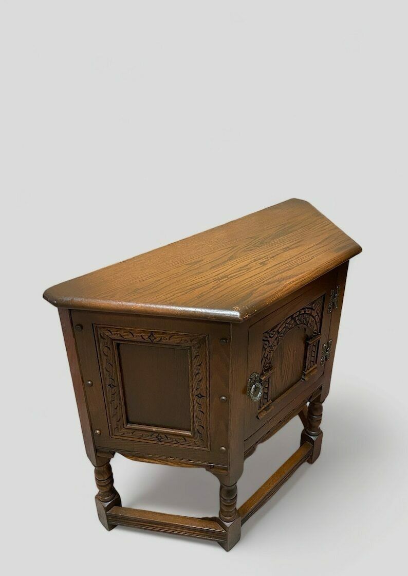 Vintage Old Charm Wood Brothers / Traditional Chestnut / Side Cabinet / Free Delivery / Carved Oak / C1960s photo furniture