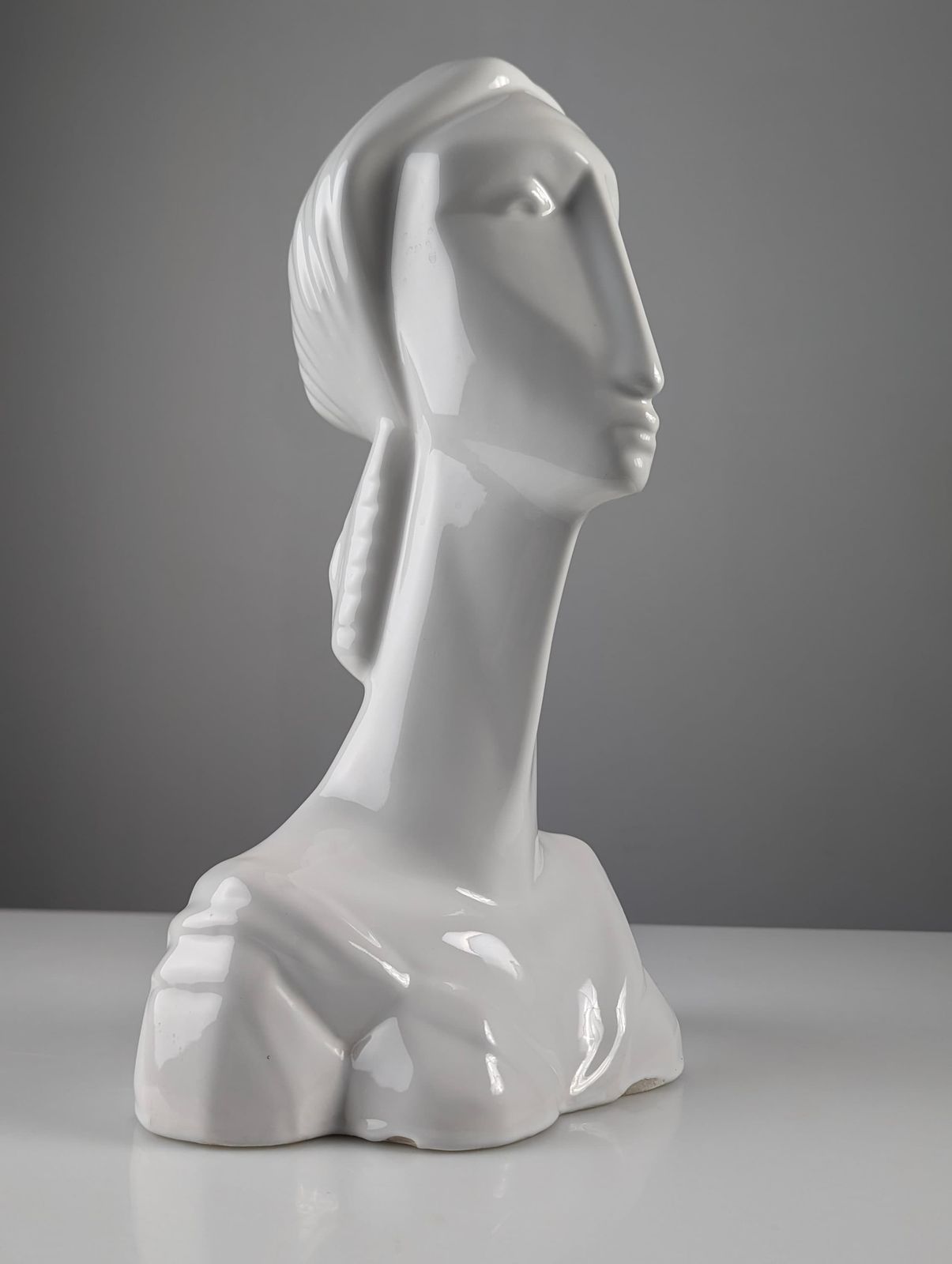 Ceramic Bust Sculpture Of A Woman In Art Deco Style photo Art