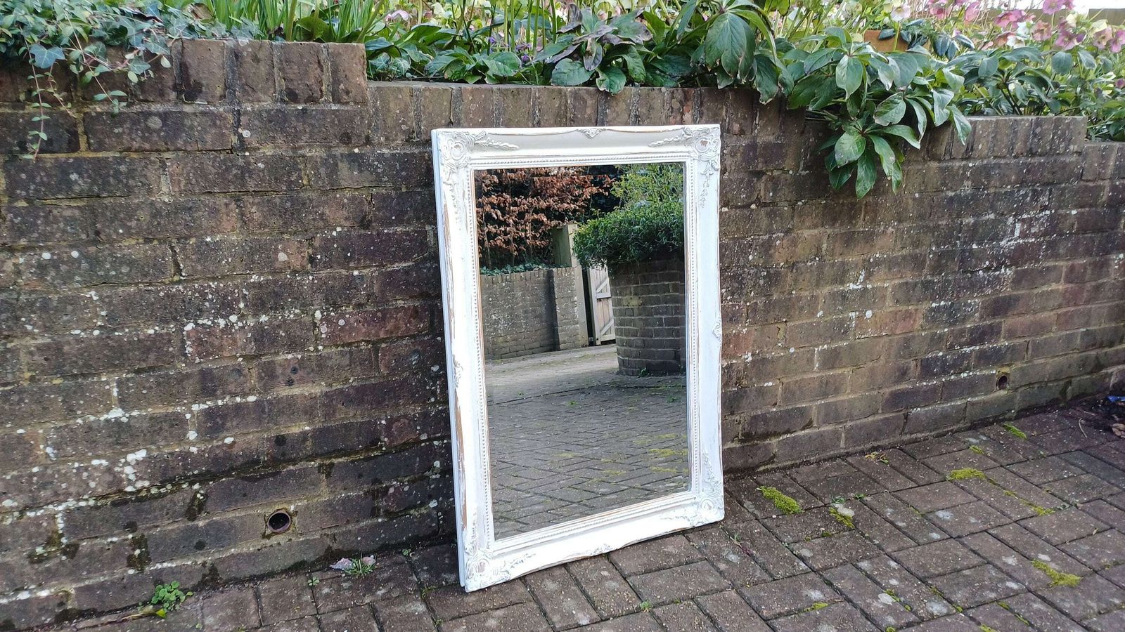 Large Bespoke Painted Shabby Chic Wall Mirror In Farrow And Ball With Gold Decoration