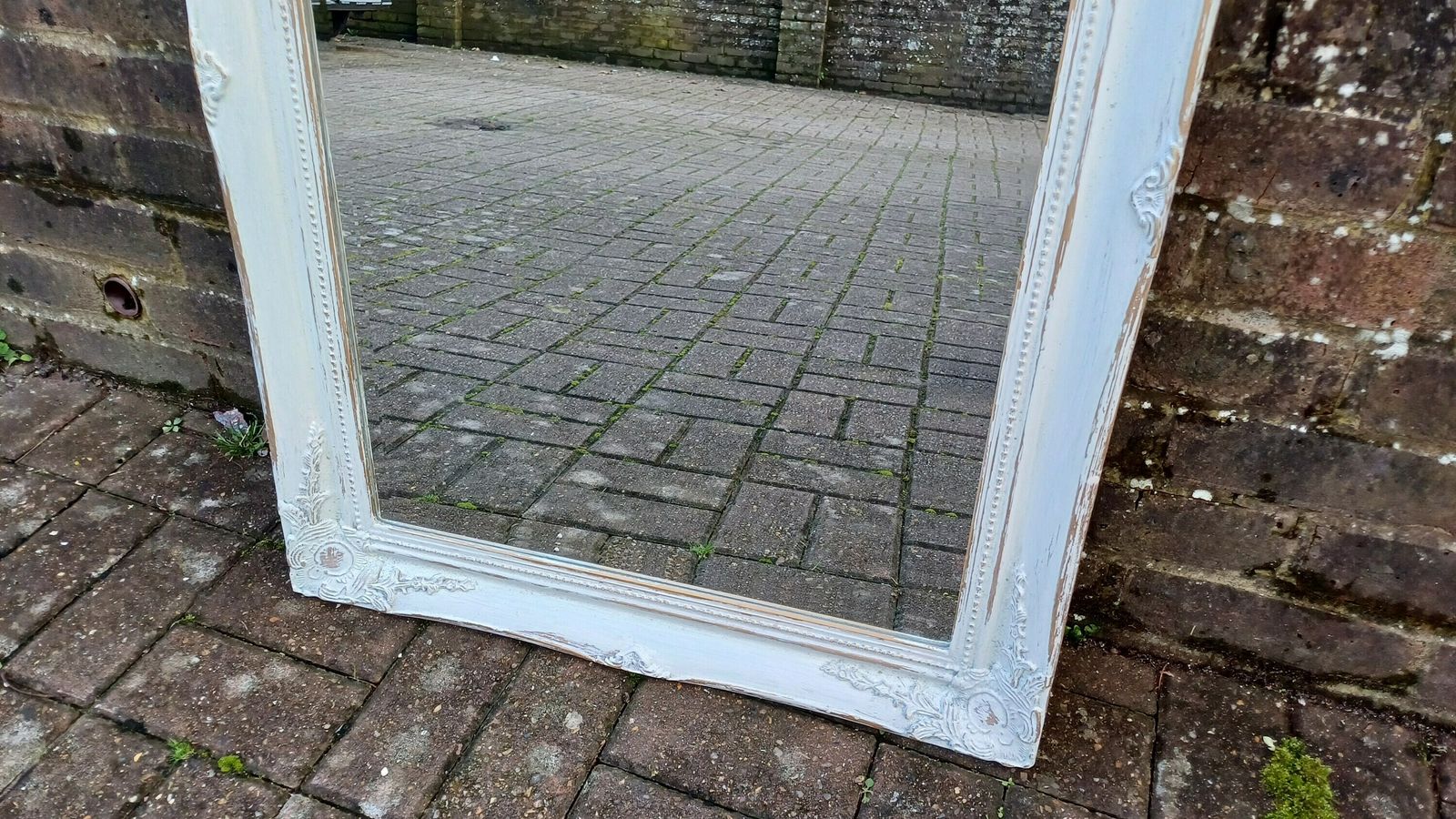 Large Bespoke Painted Shabby Chic Wall Mirror In Farrow And Ball With Gold Decoration photo for sale
