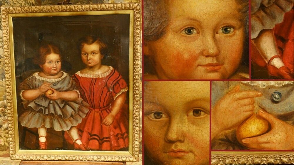 American Primitive Oil Painting Child Portrait 1840 Folk Art