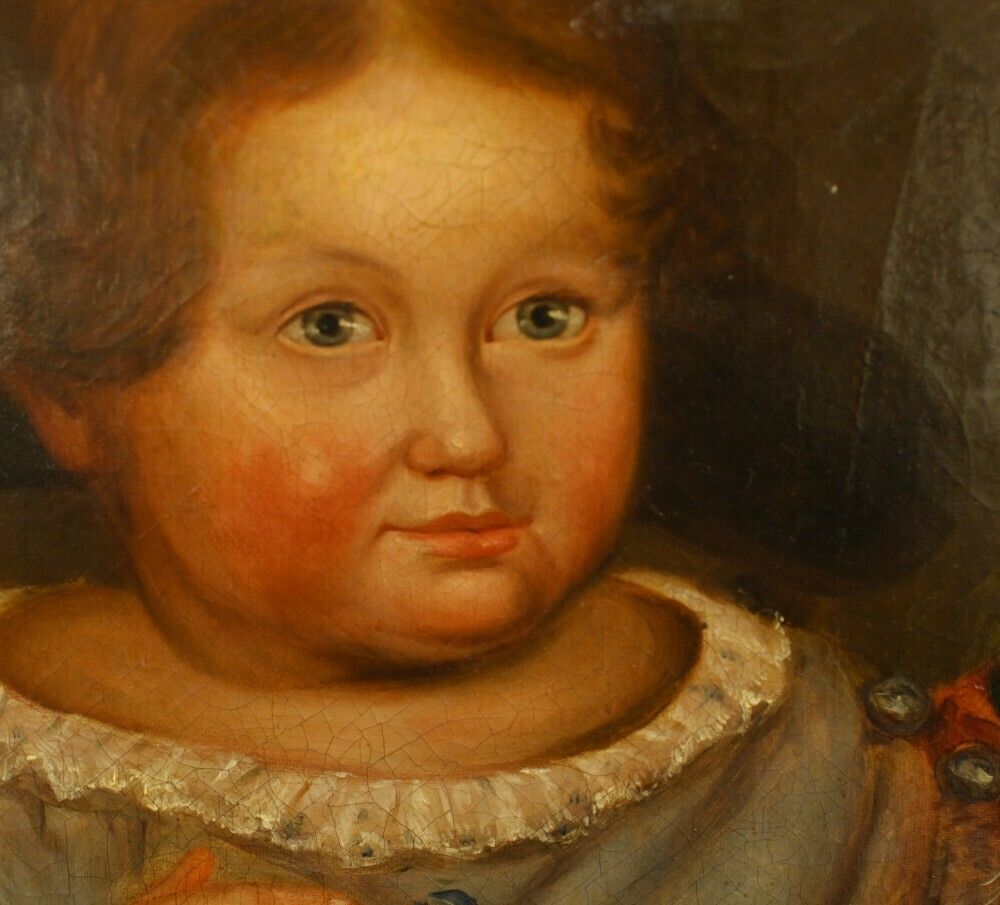 American Primitive Oil Painting Child Portrait 1840 Folk Art photo Art