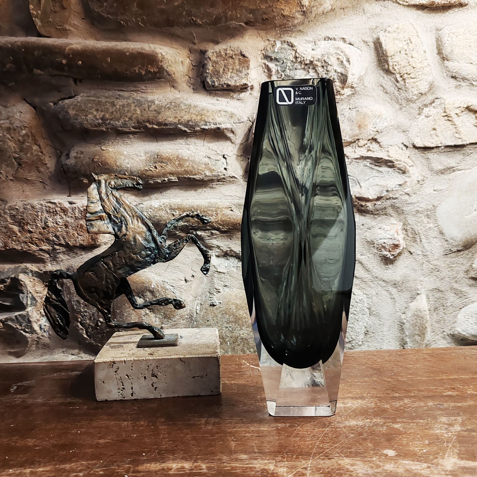 Vintage Multifaceted Vase In Murano Glass By Nason   1960s photo furniture