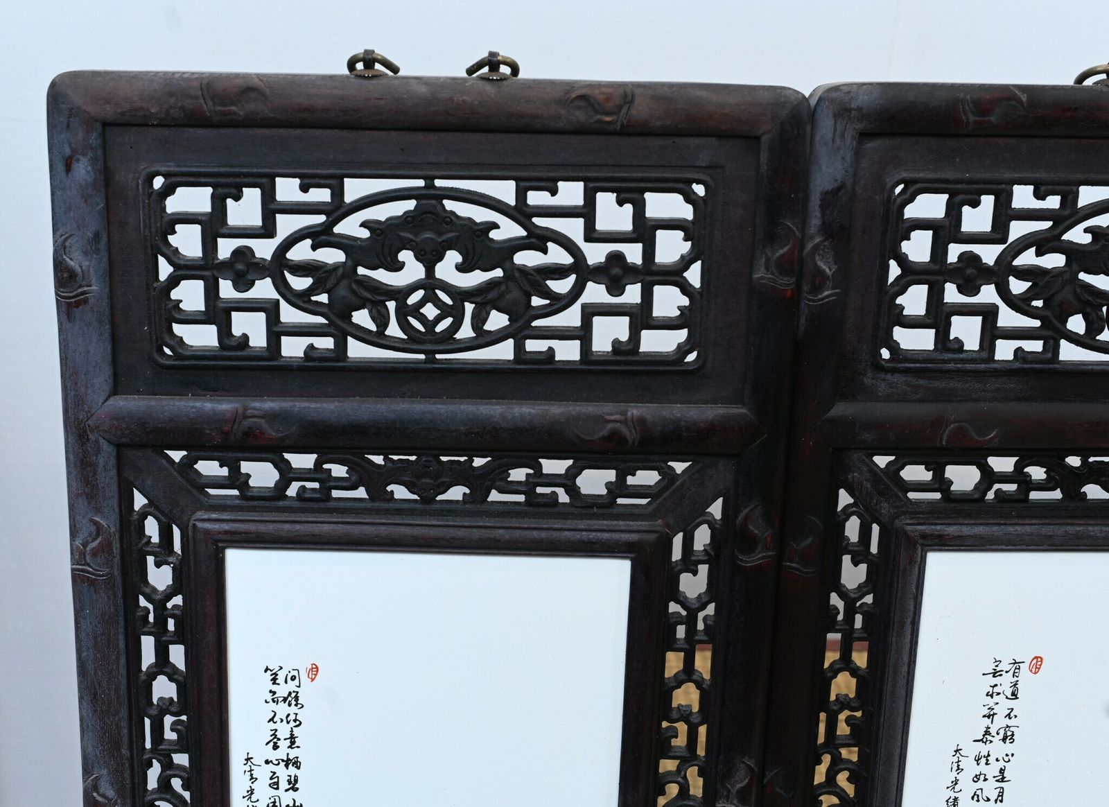 Set Chinese Porcelain Plaques Painted Screens Famille Rose photo furniture