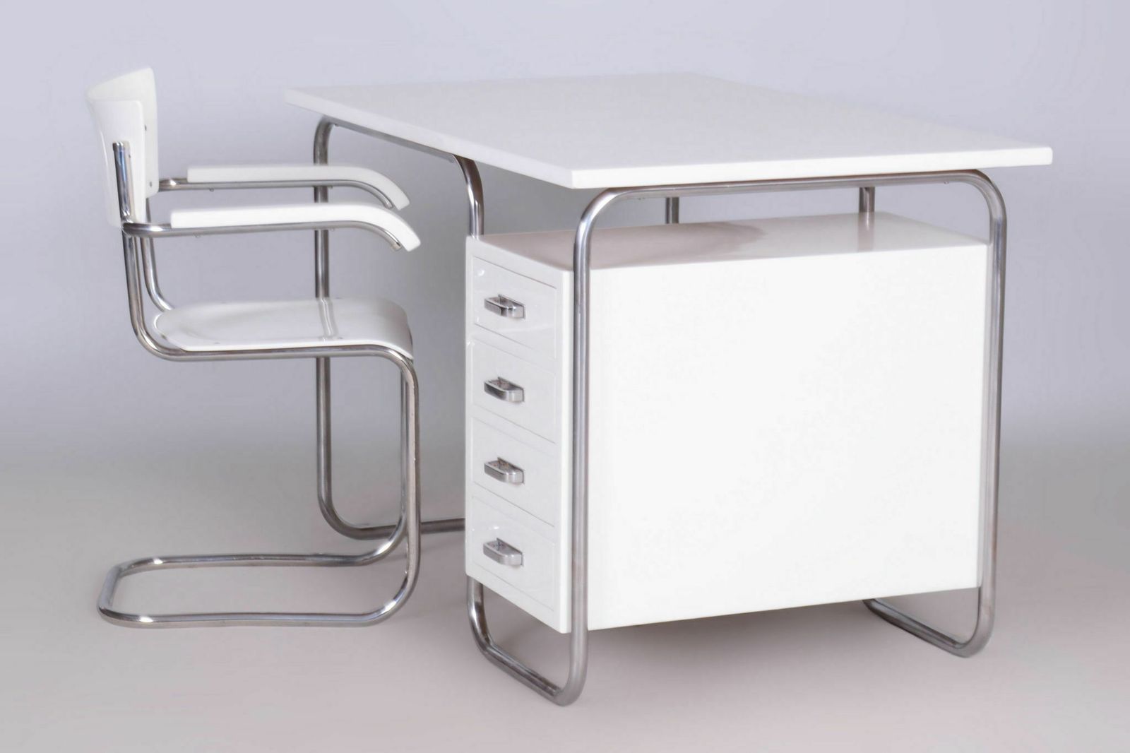 Restored Bauhaus Writing Desk With Chair, Chrome, Steel, Wood, Czech, 1930s photo buy