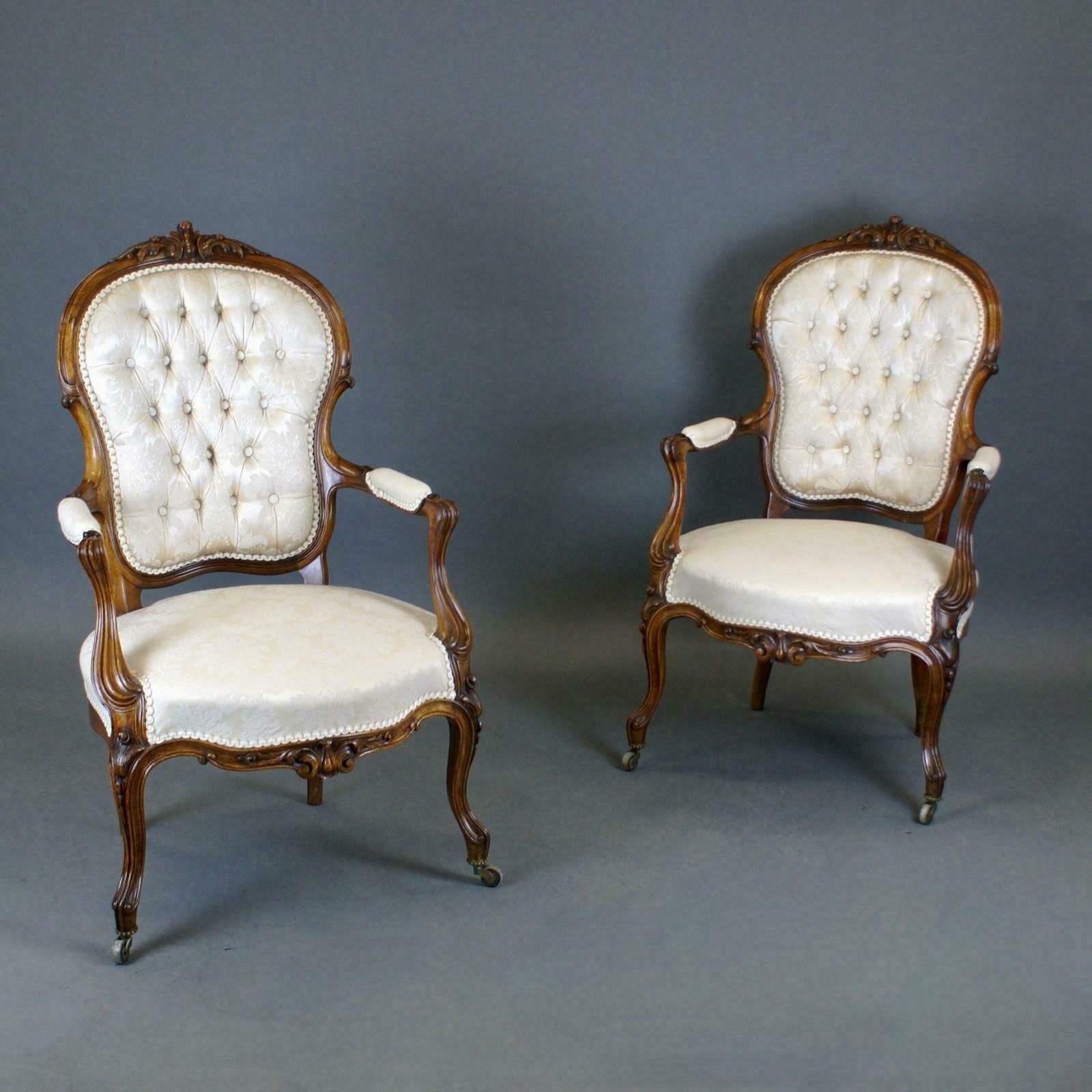 A Fine Pair Of Victorian Rosewood Arm Chairs photo for sale