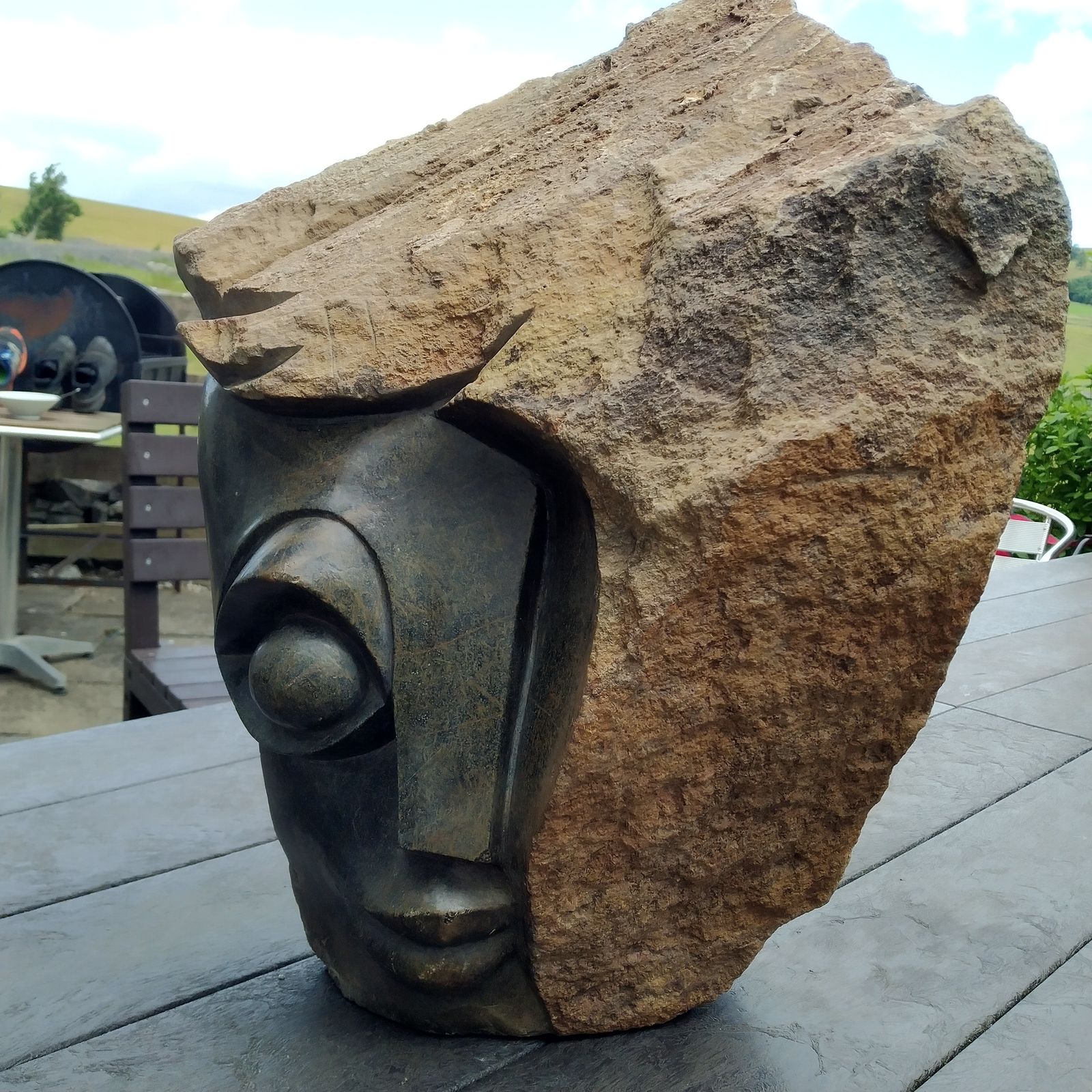A Large And Striking Signed Shona Sculpture By Kuda Kapuya (Zimb.) In Springstone photo for sale