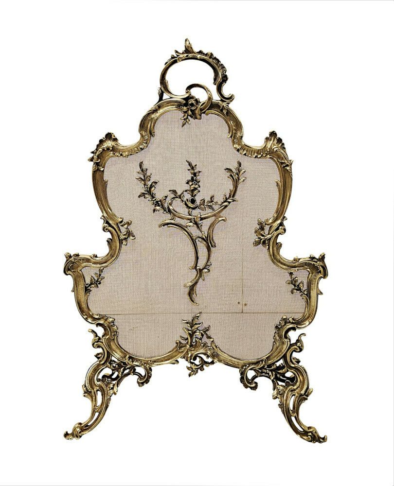 A Fabulous 19th Century Brass Fire Screen In The Rococo Manner
