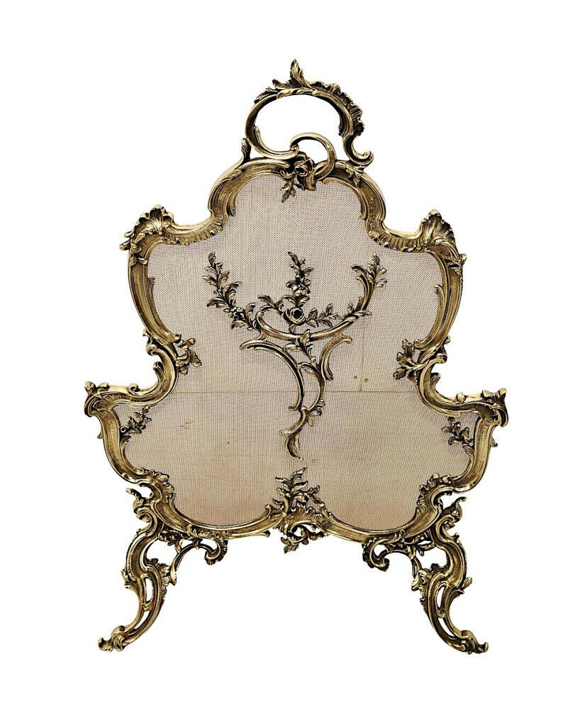 A Fabulous 19th Century Brass Fire Screen In The Rococo Manner photo for sale