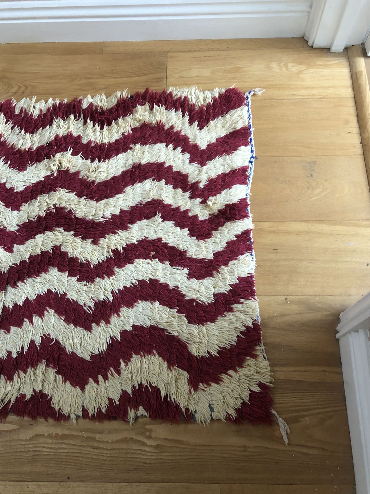 Antique Berber/ Boujad/ Azilal Red And Cream White Wave Runner photo furniture