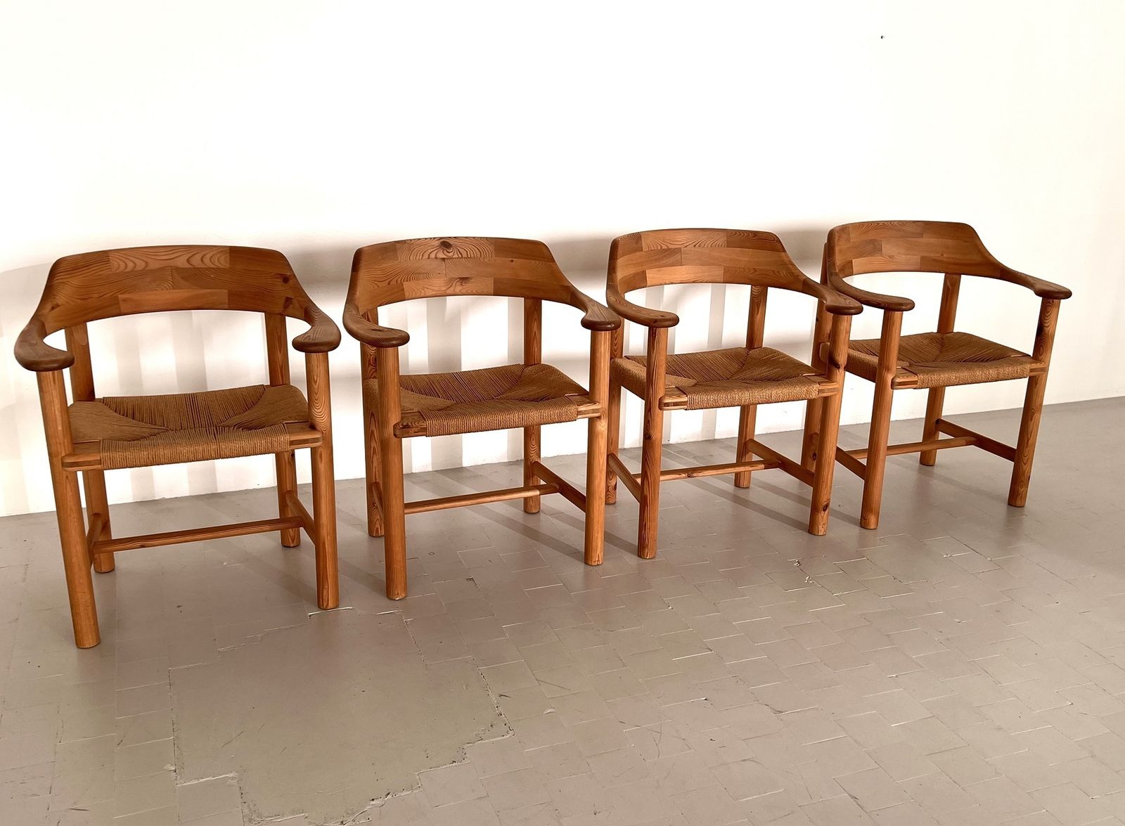 Rainer Daumiller Dining Chairs In Pine And Paper Cord, 1970s photo for sale