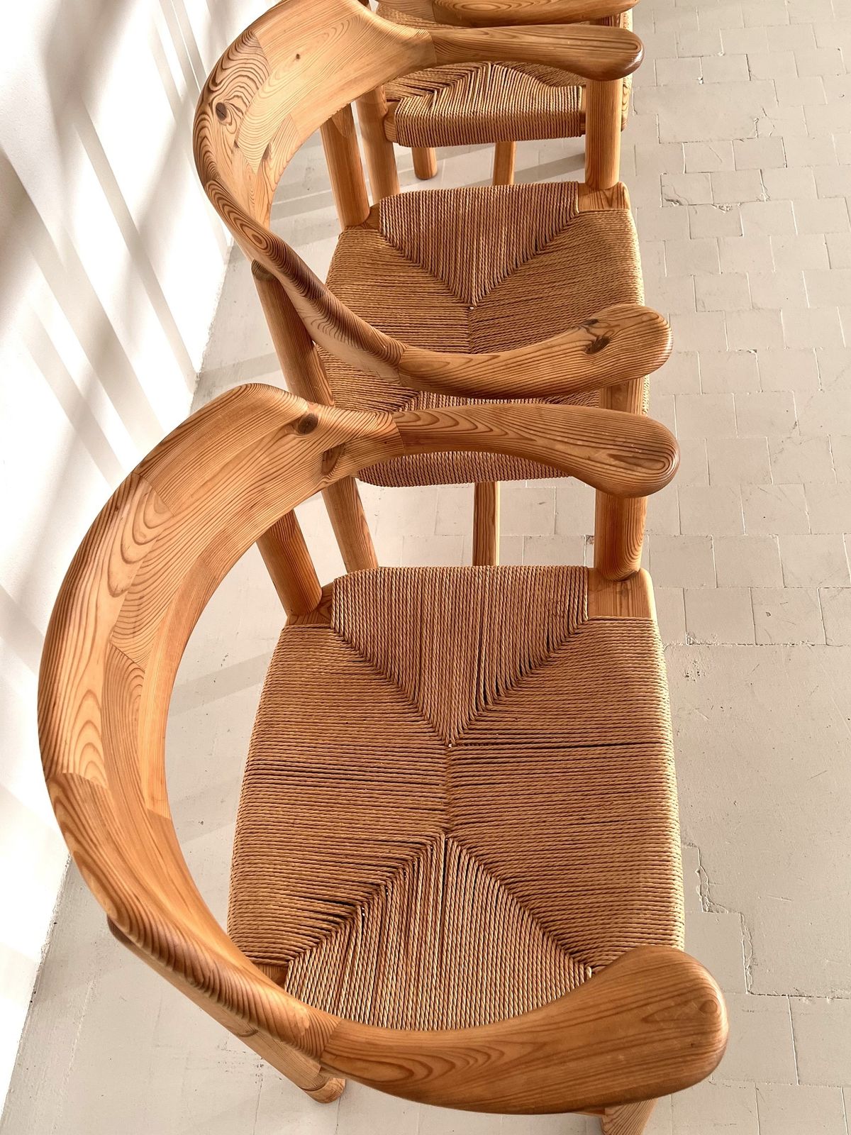 Rainer Daumiller Dining Chairs In Pine And Paper Cord, 1970s photo buy