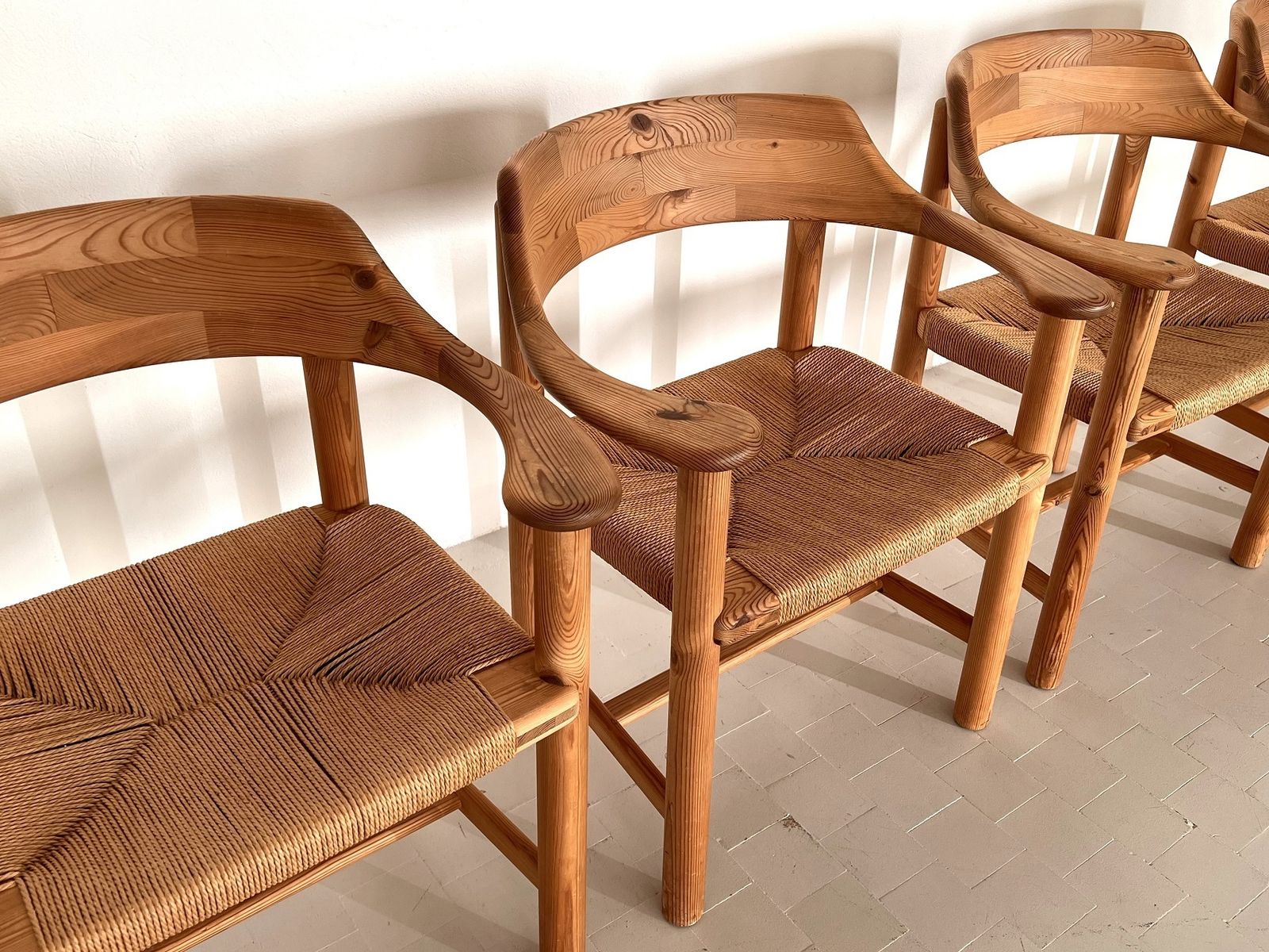 photo vinterior Rainer Daumiller Dining Chairs In Pine And Paper Cord, 1970s