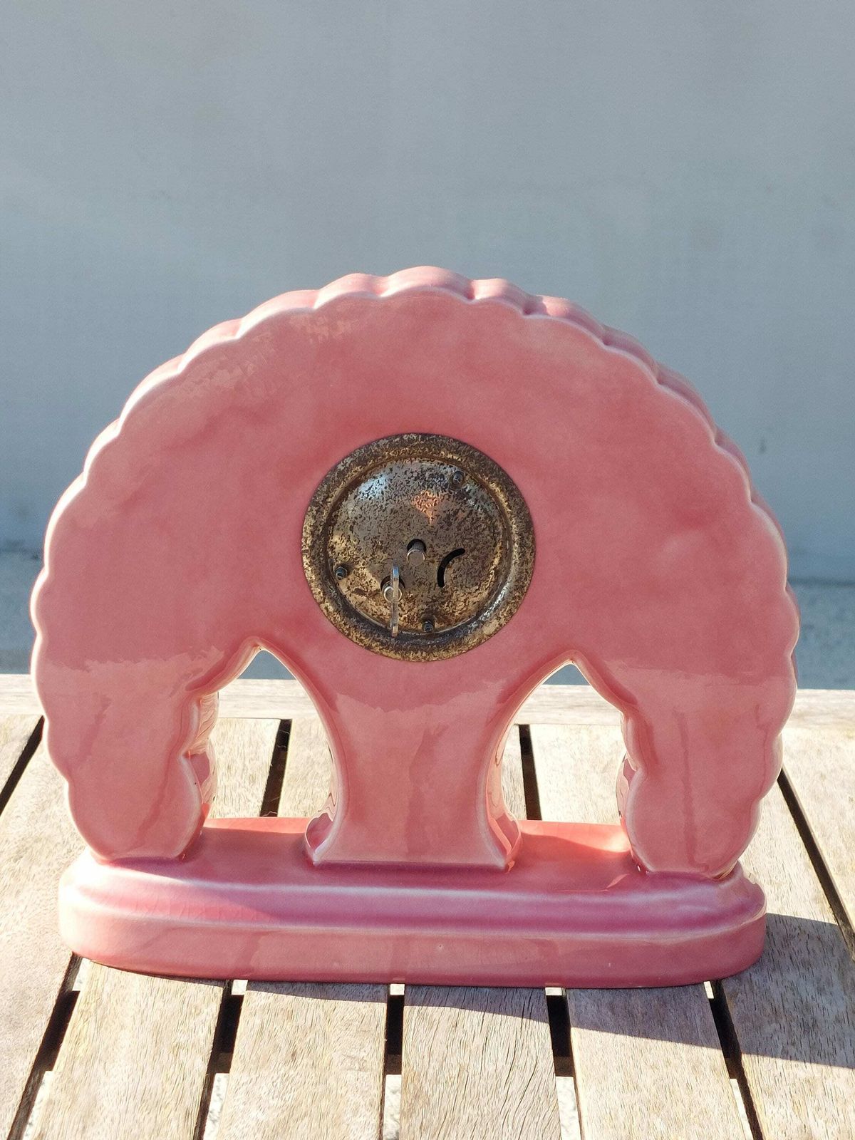 photo furniture French Art Nouveau / Majolica Floral Dresser Mantel Clock / Esdeve Sarreguemines Mantel Clock / Art Nouveau / France / 1890 1919