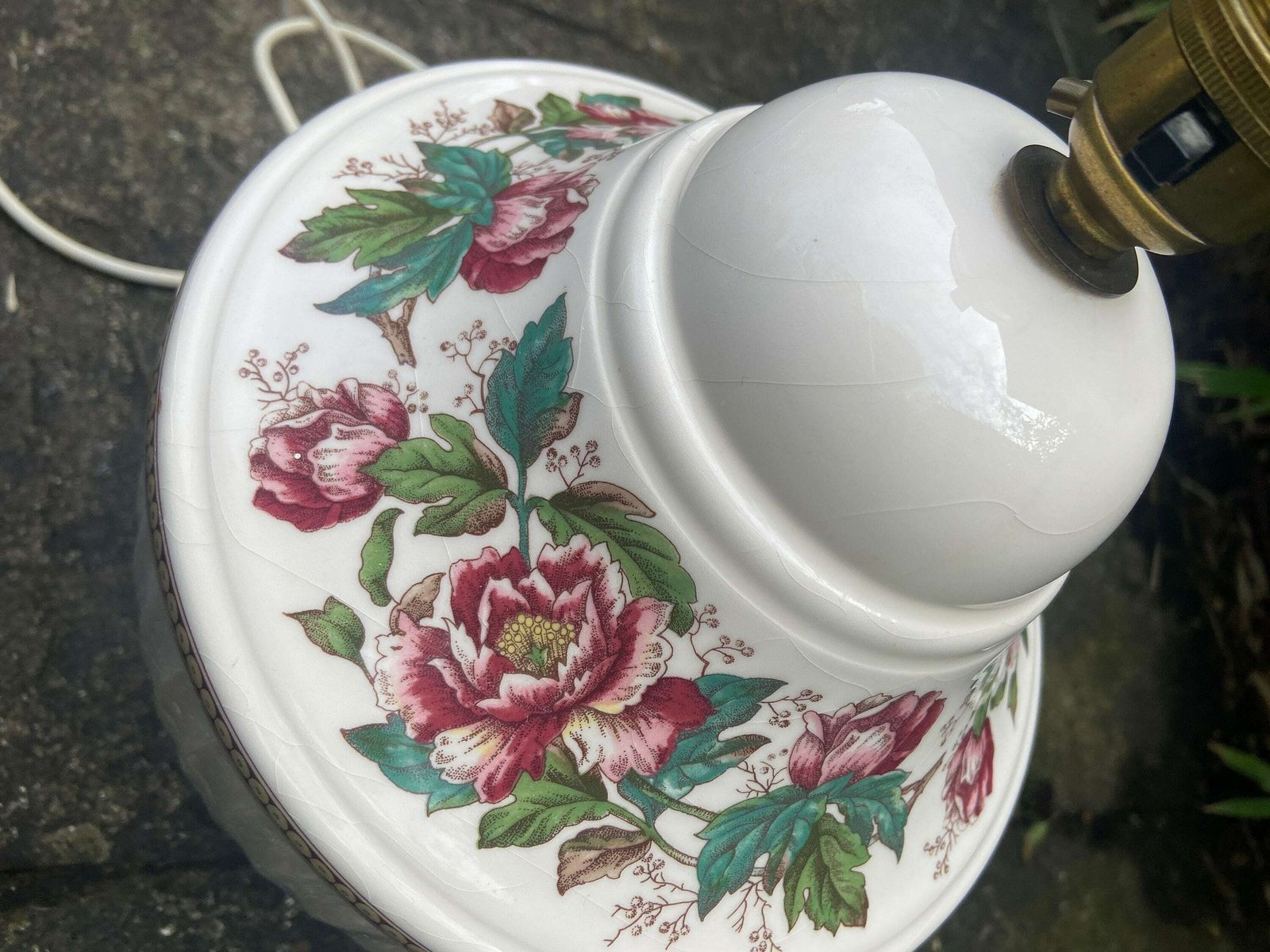 1920s Floral China Urn Style Lamp With Floral Transfers, Excellent Condition, Working Order, Large Size photo vintage