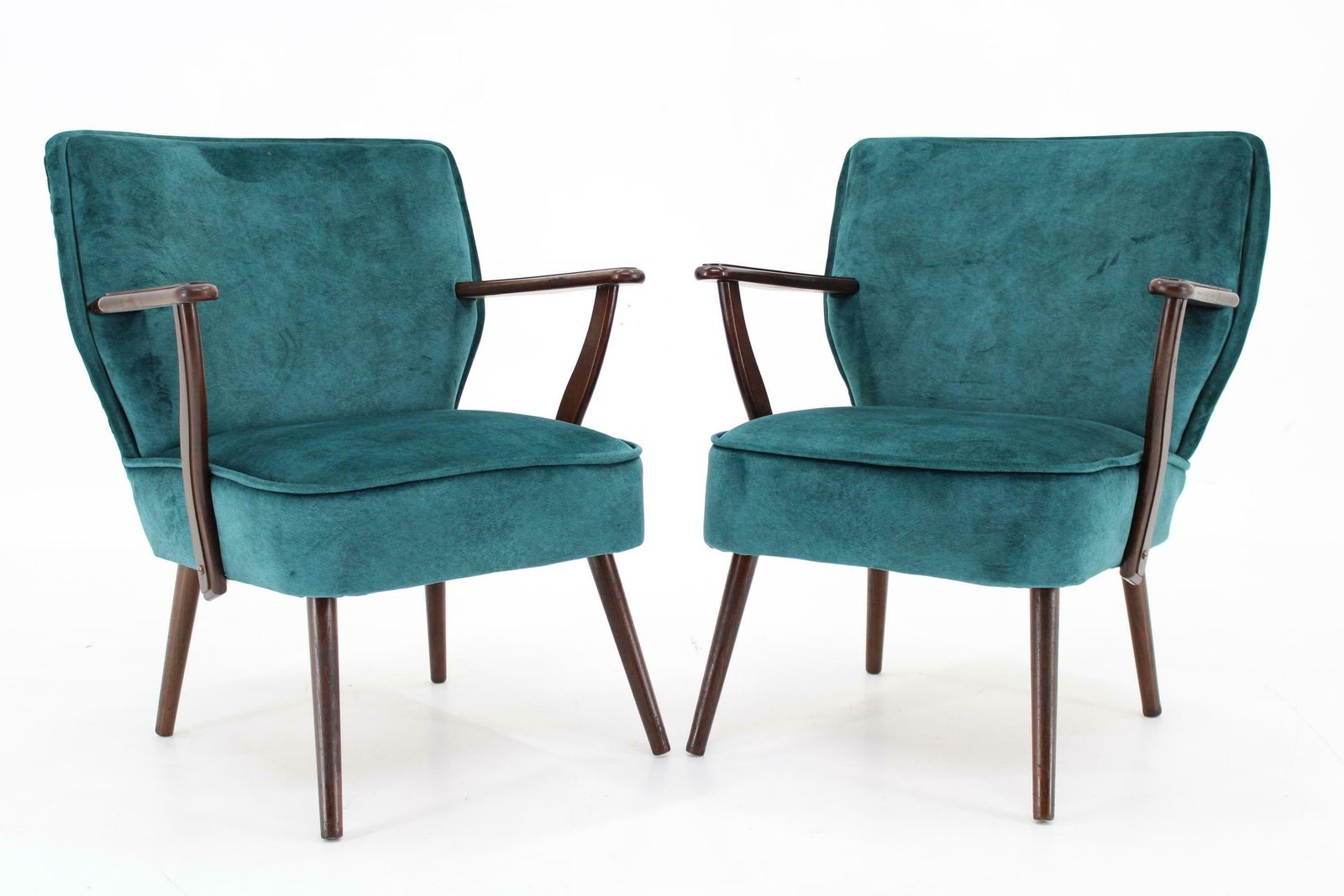1970s Pair Of Refurbished Beech Armchairs In Velvet, Czechoslovakia