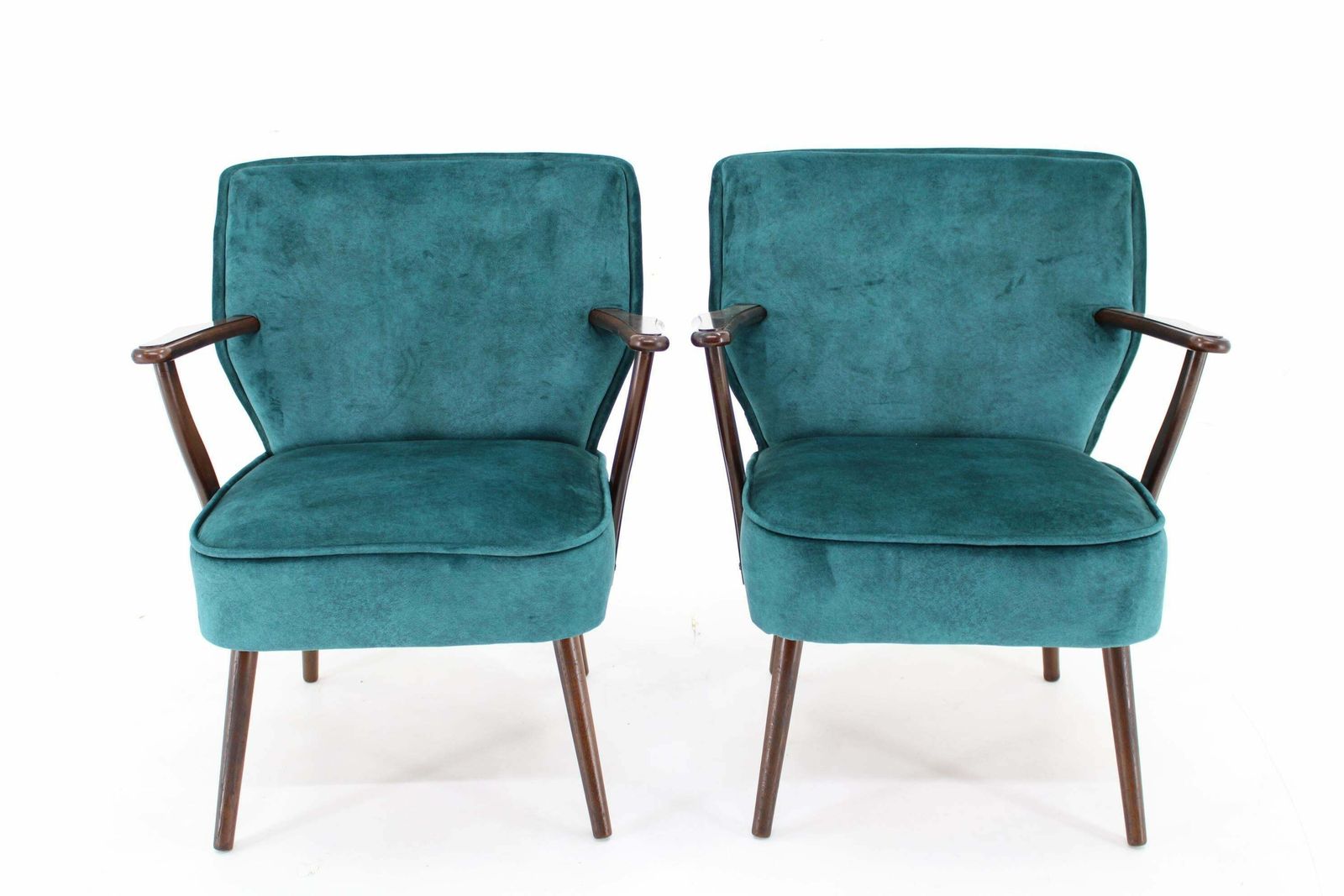 1970s Pair Of Refurbished Beech Armchairs In Velvet, Czechoslovakia photo furniture