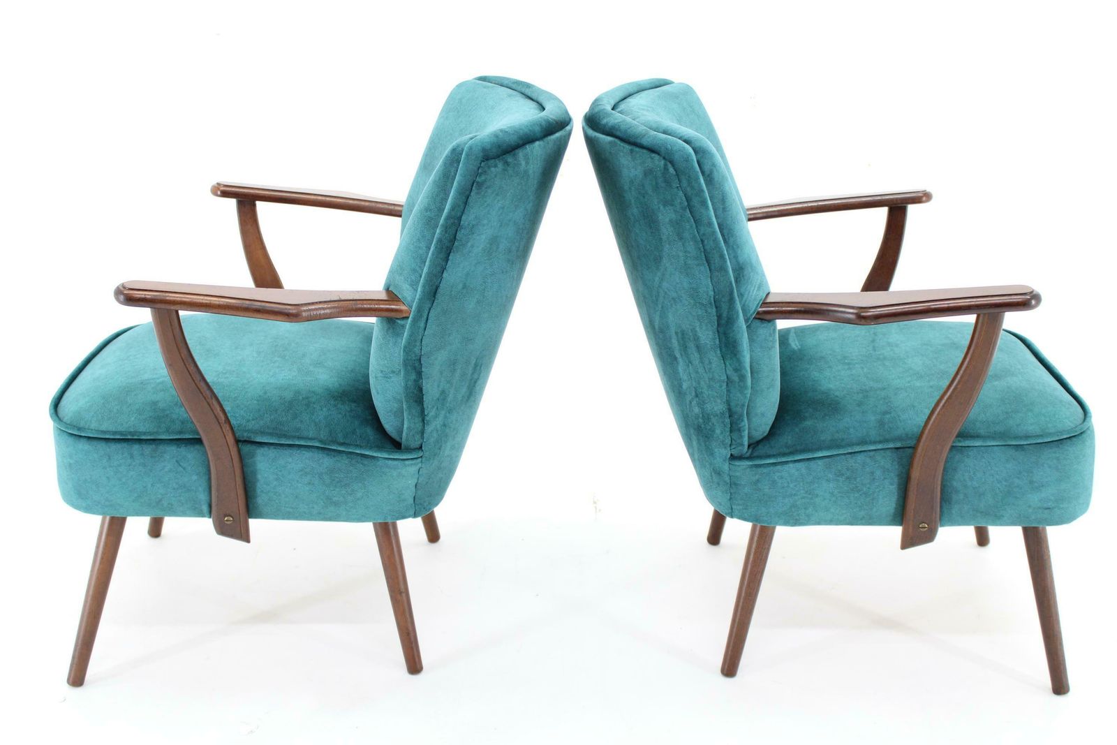 1970s Pair Of Refurbished Beech Armchairs In Velvet, Czechoslovakia photo Furniture