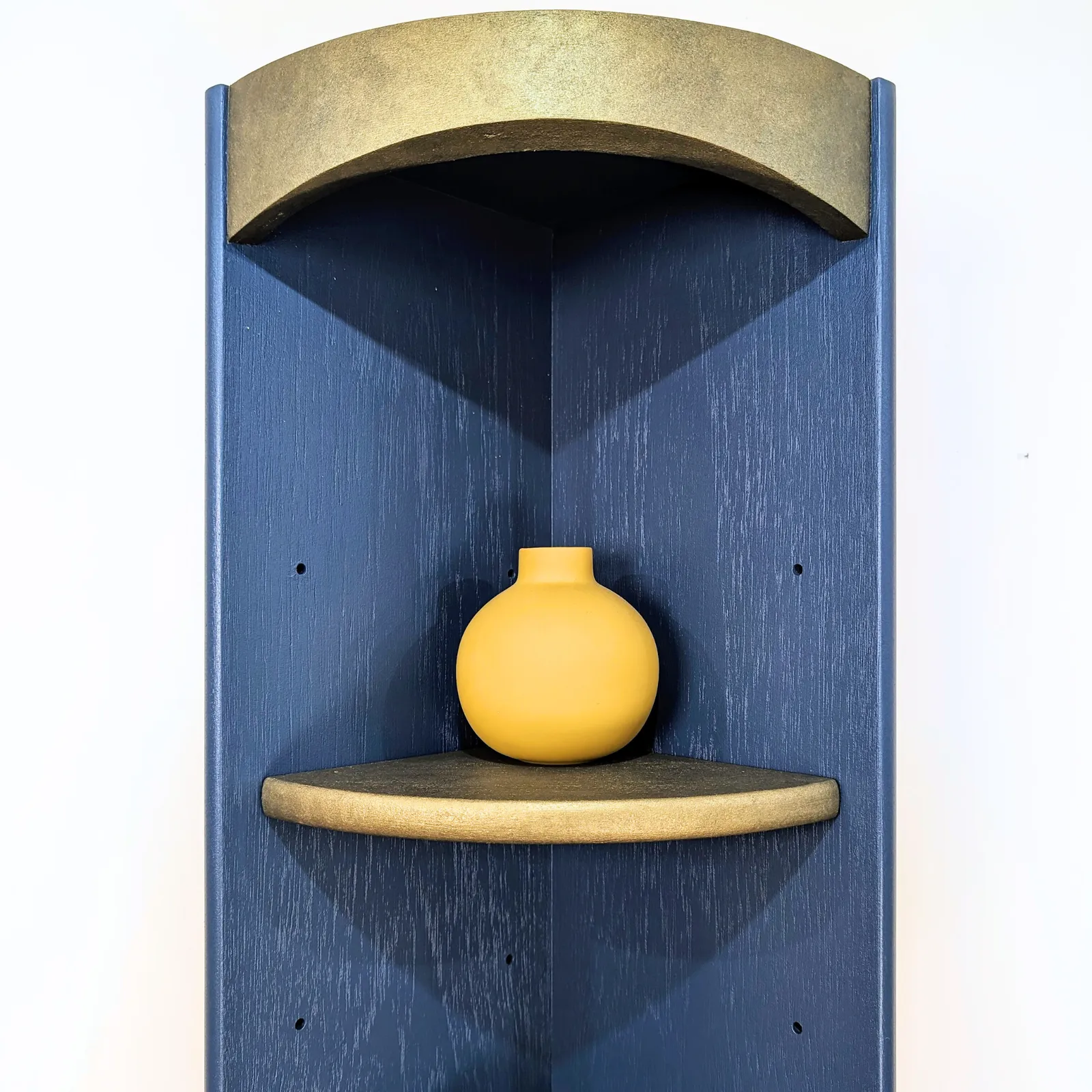Furniture Nathan Squares Corner Unit, Teak Mid Century Modern Display And Storage, Gin Or Cocktail Bar. Painted In Deep Navy With Bronze Metallic Details photo