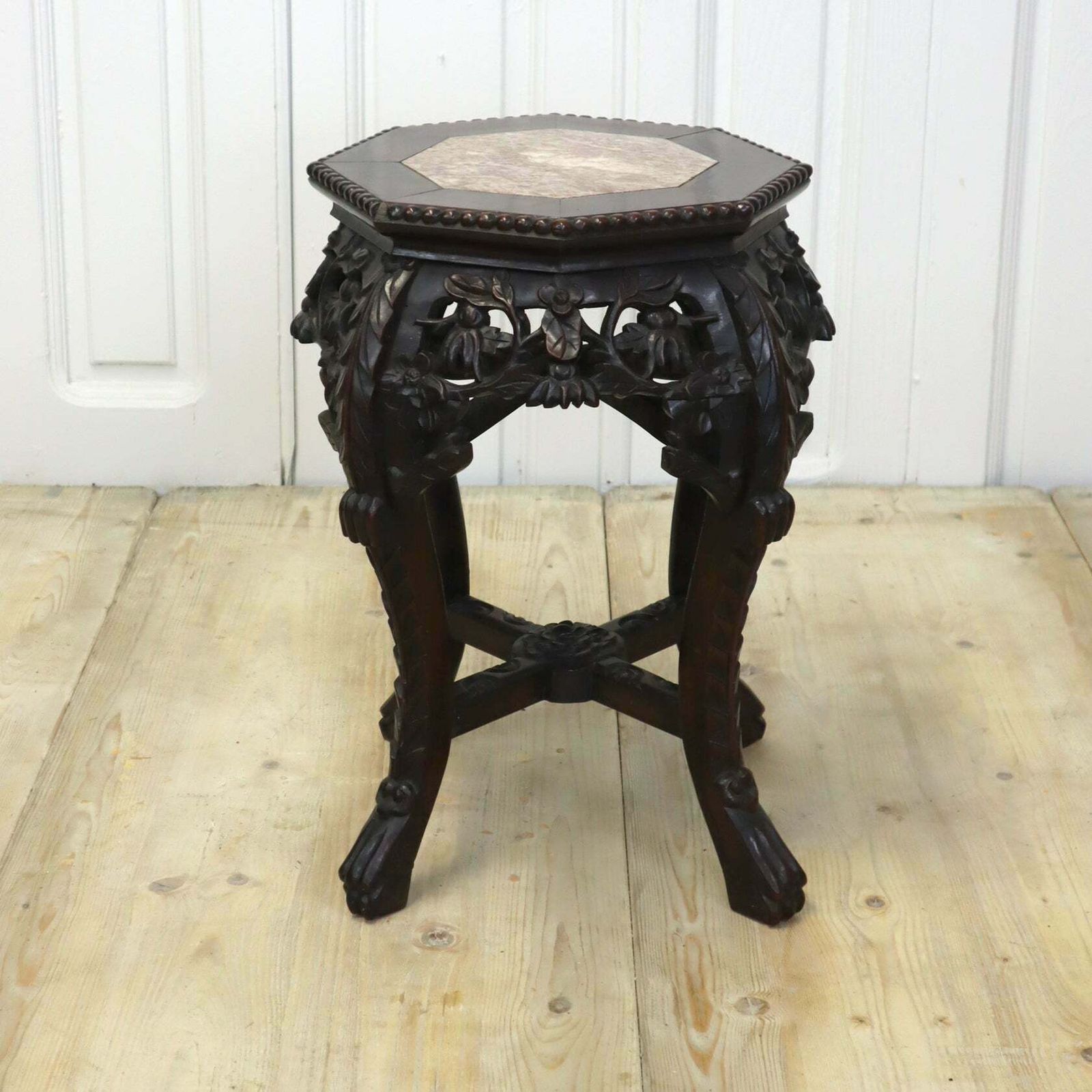 photo for sale Antique Chinese Marble & Hardwood Jardiniere Stand Table 1603a