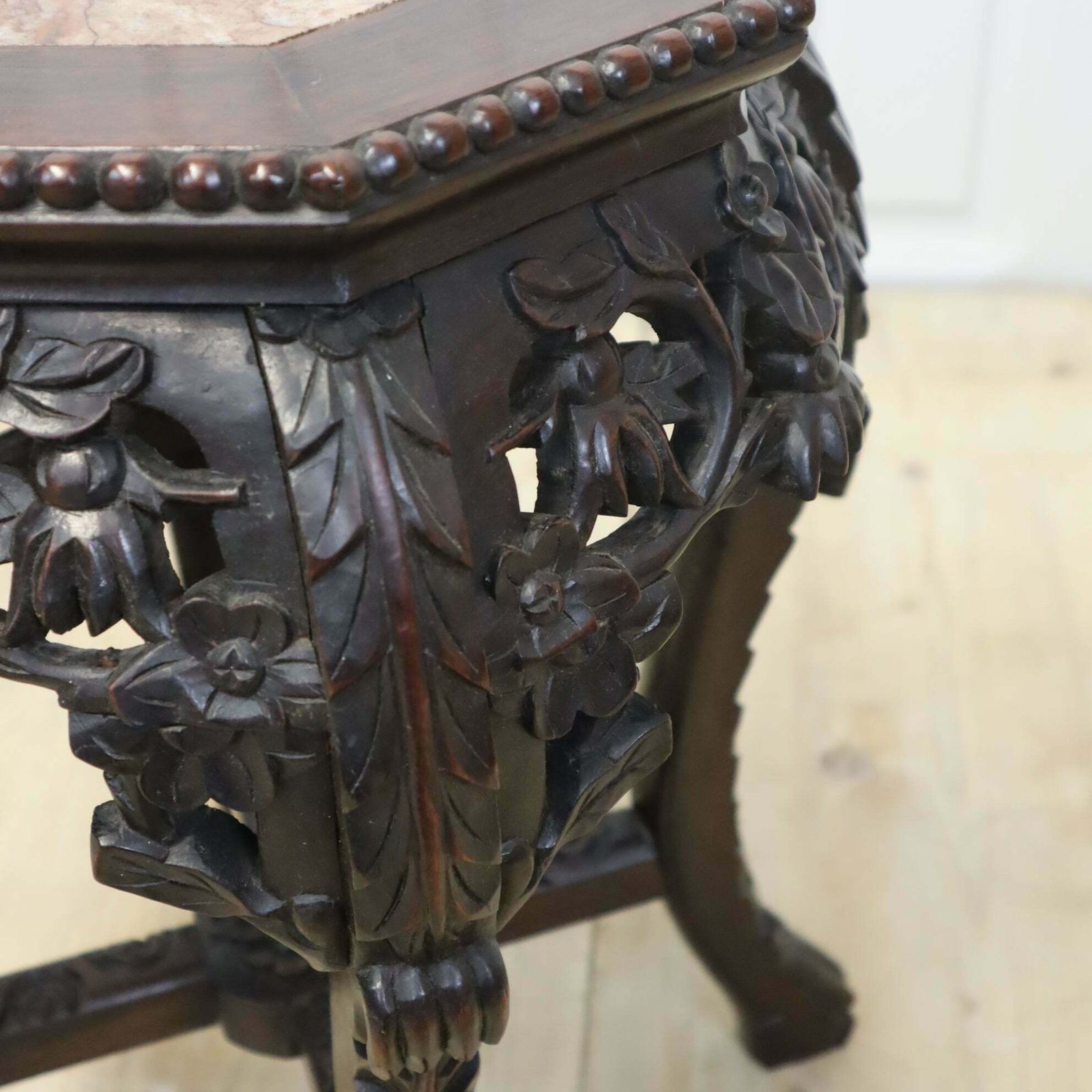 photo vinterior Antique Chinese Marble & Hardwood Jardiniere Stand Table 1603a