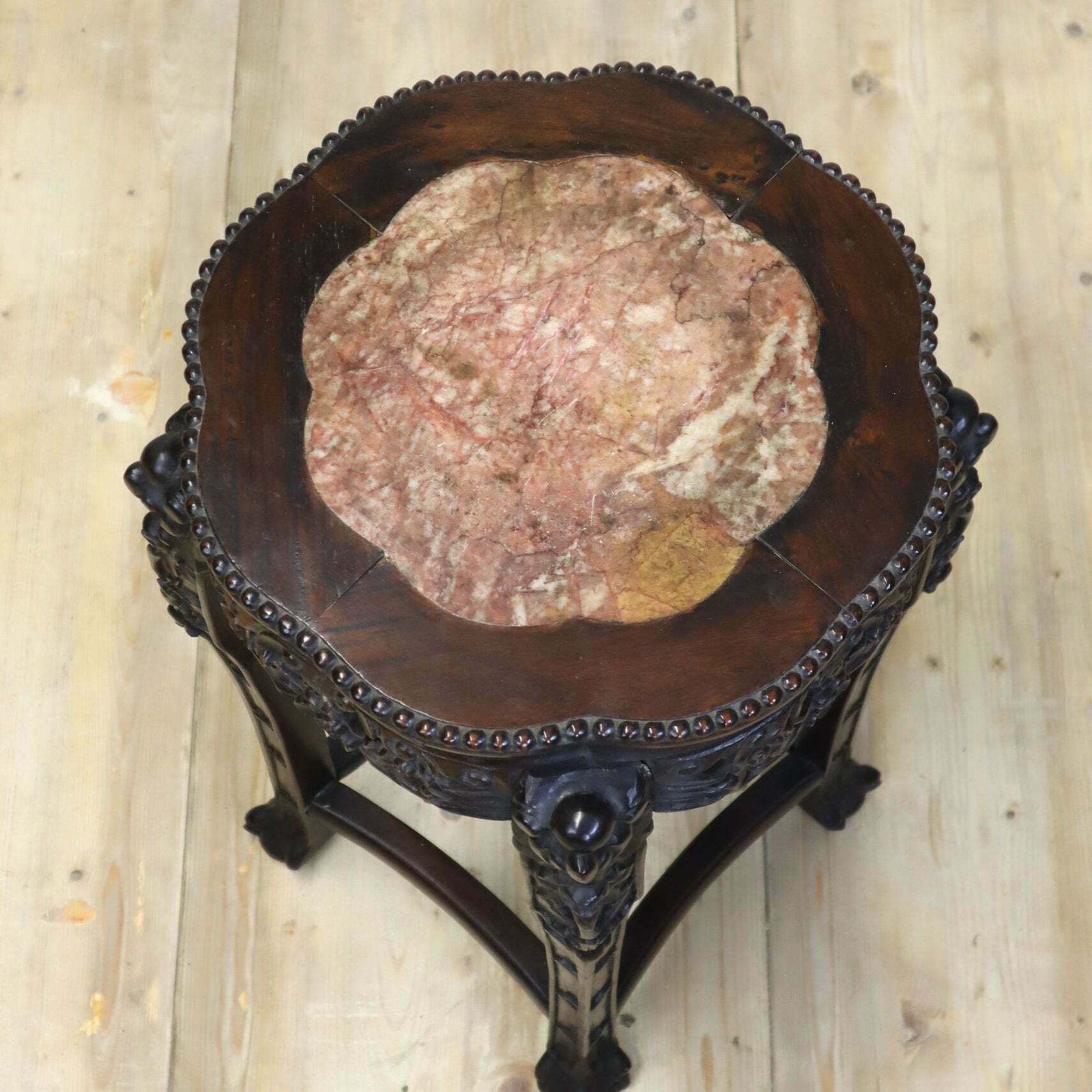 Antique Chinese Marble & Hardwood Jardiniere Stand Table photo furniture