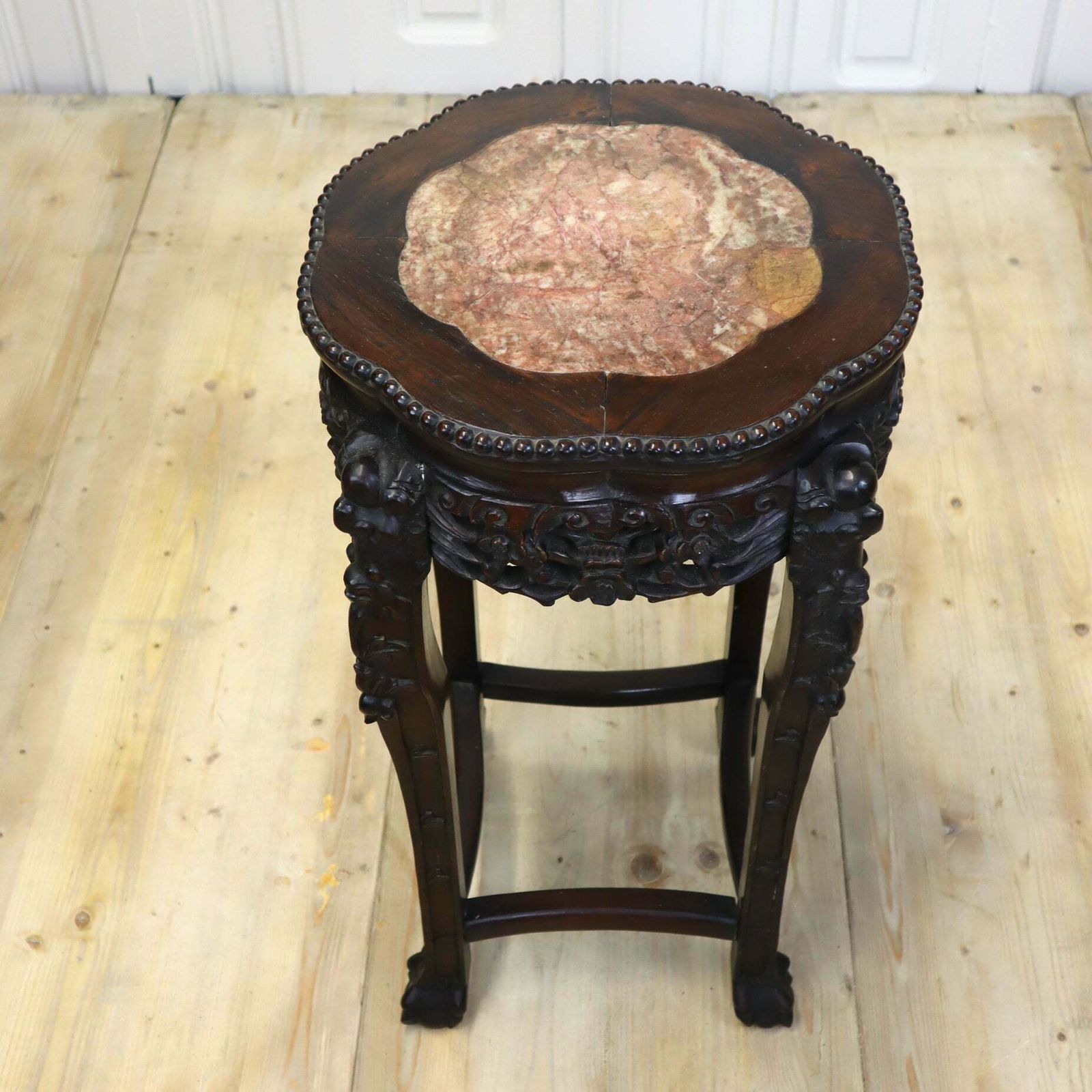 Antique Chinese Marble & Hardwood Jardiniere Stand Table photo vinterior