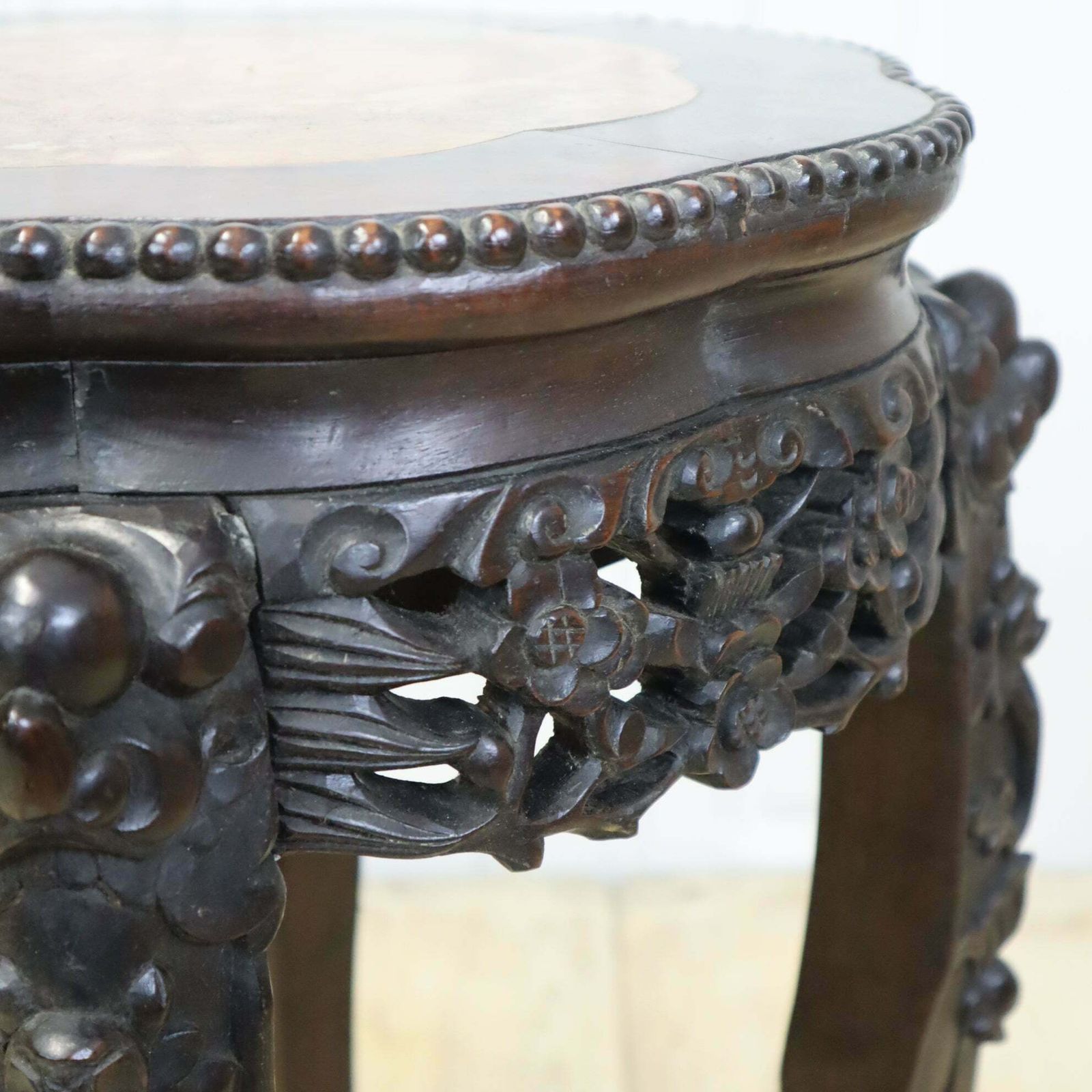 Antique Chinese Marble & Hardwood Jardiniere Stand Table photo buy