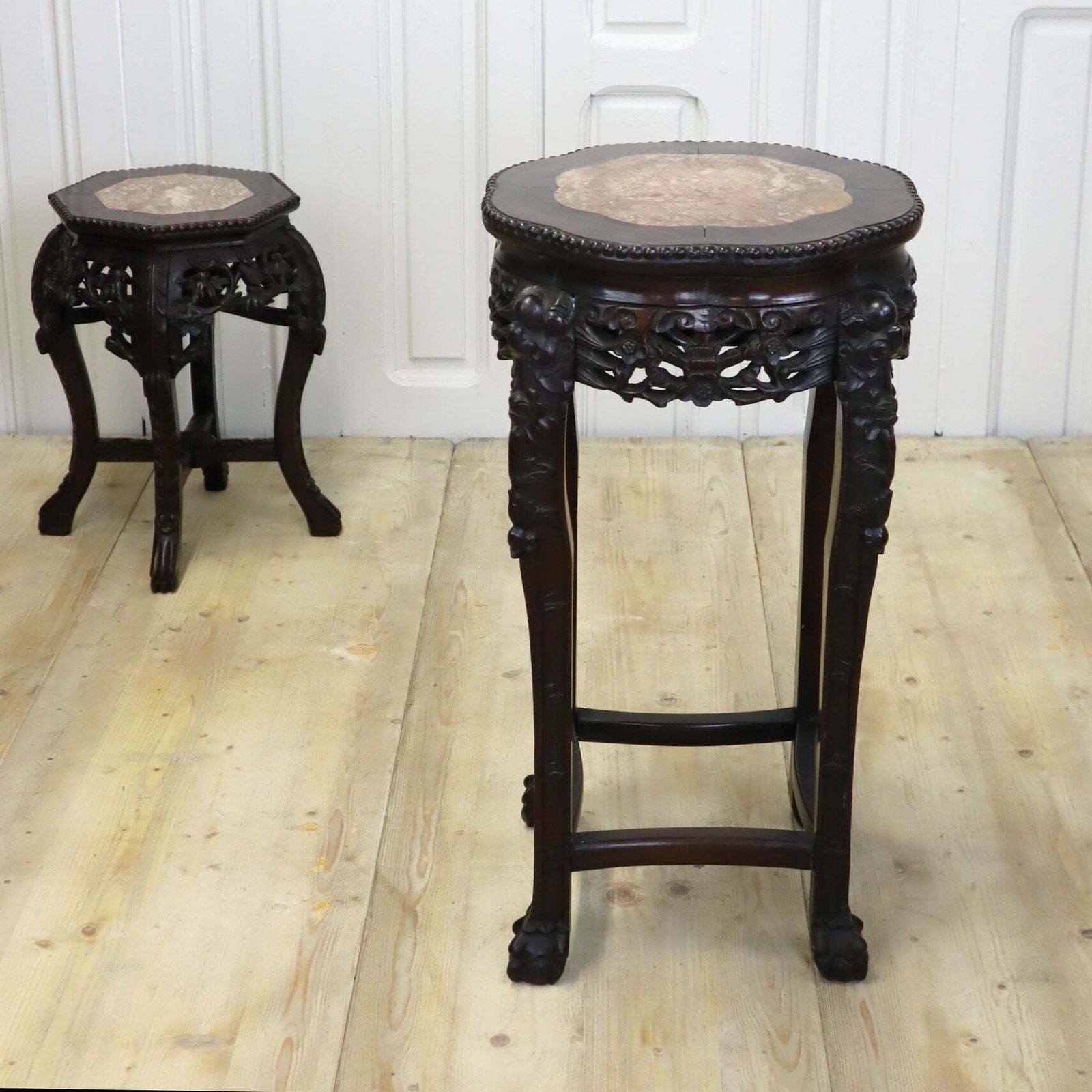 Home Decor Antique Chinese Marble & Hardwood Jardiniere Stand Table photo