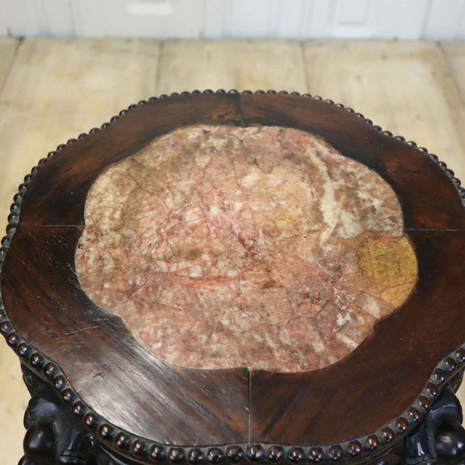 photo vinterior Antique Chinese Marble & Hardwood Jardiniere Stand Table